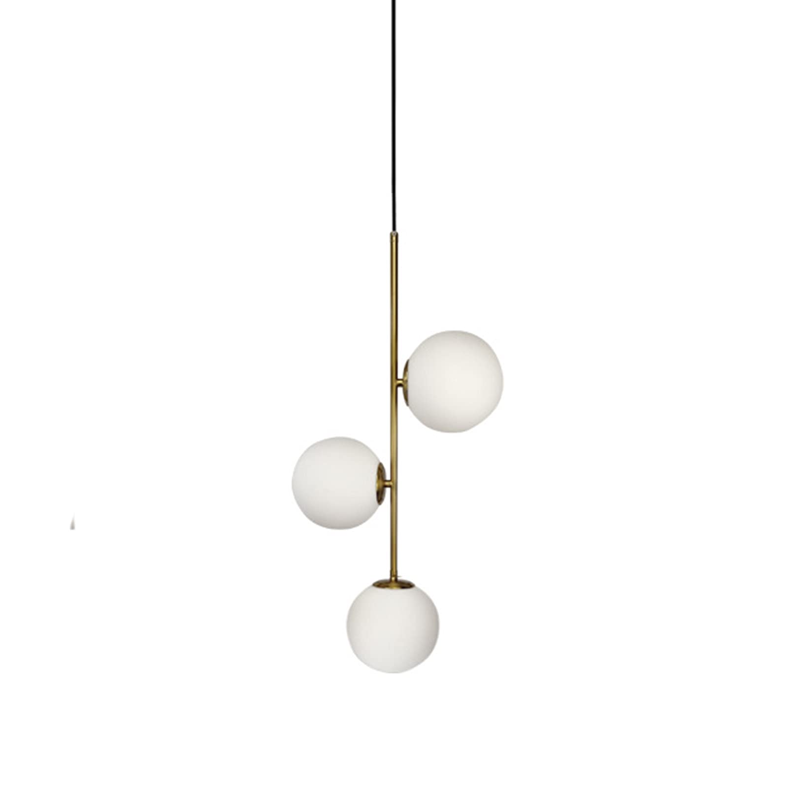 3-Light Globe White Glass Pendant Light with Brass Gold Finish - Modern Hanging Chandelier for Dining Room, Kitchen Island or Bedroom Ceiling Lighting