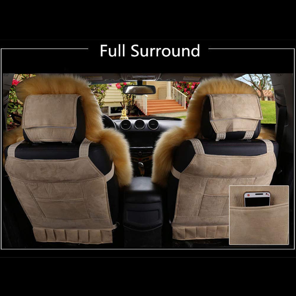 1Pack Genuine Australian Sheepskin Seat Cushion Cover - Winter Warm Luxury Long Wool Car Seat Protector - Universal Fit for Front Seats (Pure Black) - Perfect for Cold Weather Commuting & Long Road Trips