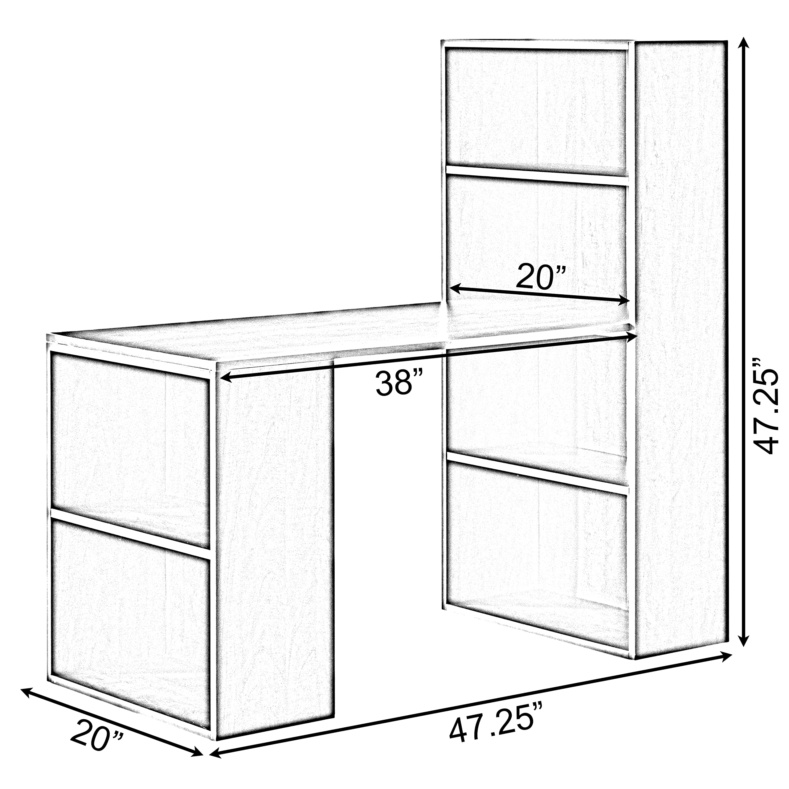 Basicwise Computer Writing Workstation Table with Combo Bookshelf Bookcase - Large Cherry Medium Home Office Desk for Study, Work & Gaming | Space-Saving Computer Desk with Storage Shelf