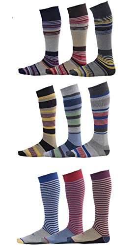 Premium Cotton Over the Calf Dress Socks for Men (9-Pack) - Stay-Up Long Socks for Business, Formal & Casual Wear - Pierre Henry Men's Dress Socks for Office, Wedding & Daily Comfort