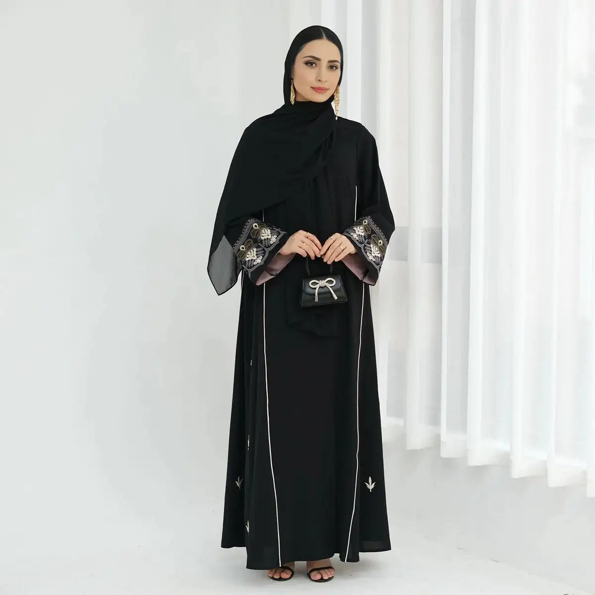 Embroidered Dubai Cardigan Open Abaya Dress for Women - Elegant Islamic Modest Wear - Perfect for Prayer, Eid, Wedding & Special Occasions