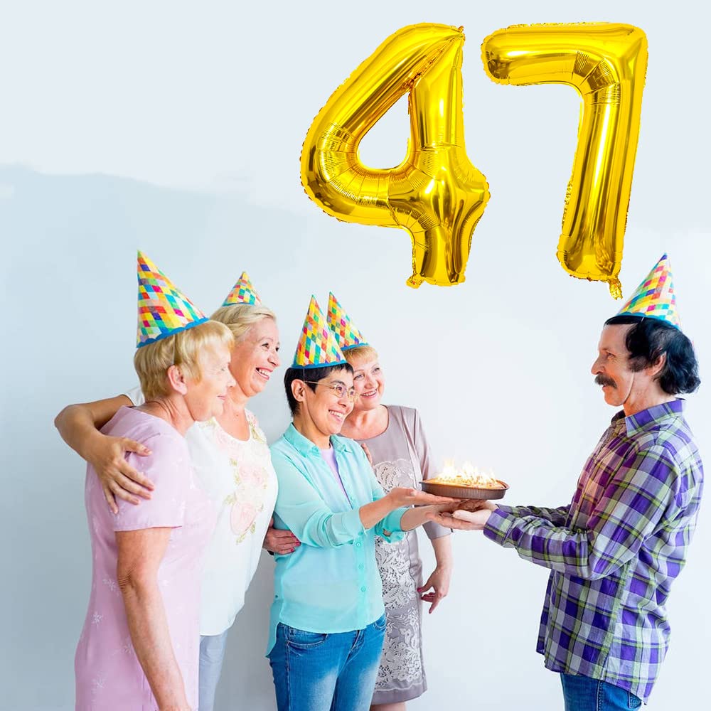 47 Inch Gold Number Balloons - Jumbo 47 Foil Balloons for 47th Birthday Party Decorations, Wedding Anniversary, Prom & Photo Props - Perfect for Milestone Celebrations & Event Decor