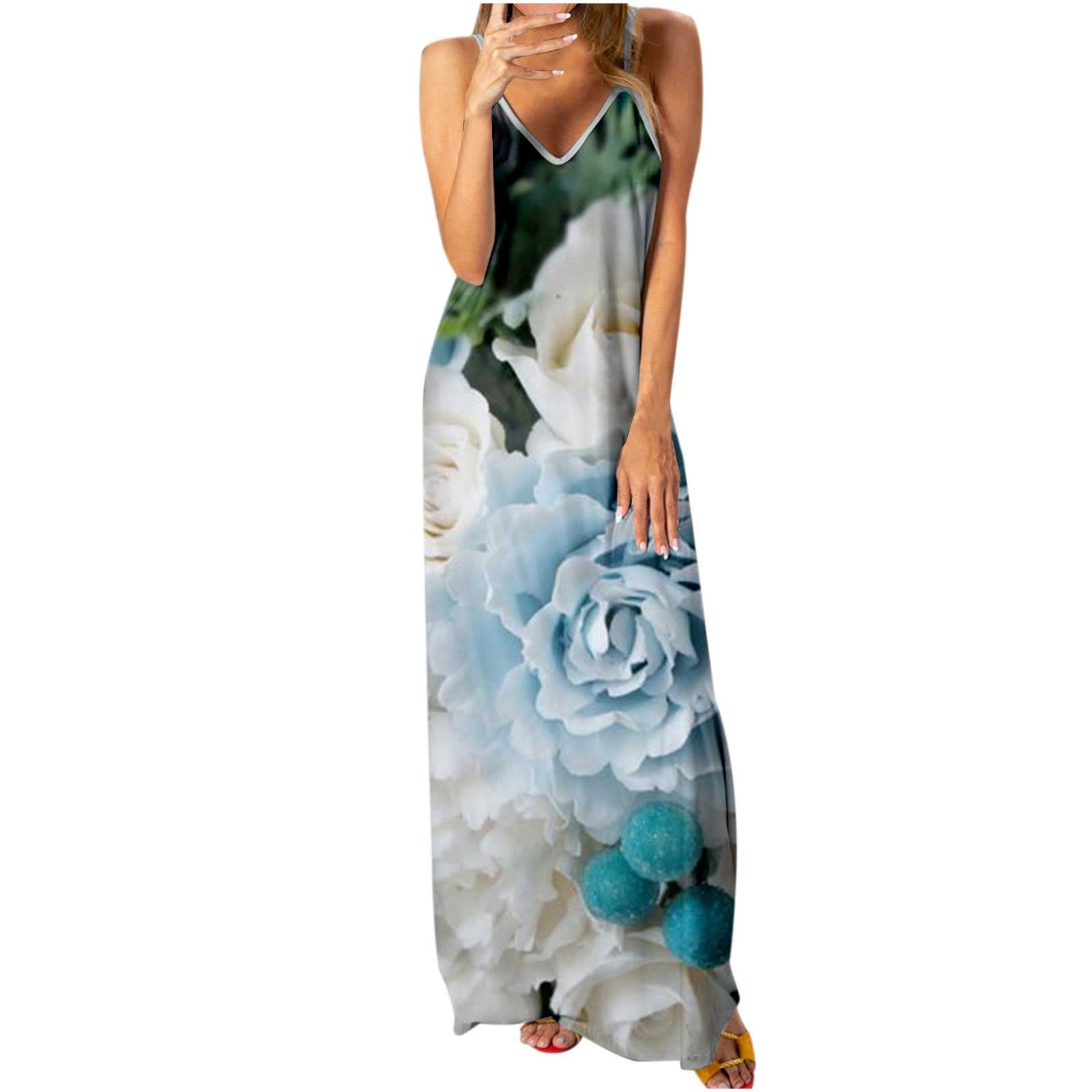 BOXIACEY Women's Summer Floral Printed Maxi Dress - Casual Sleeveless Bohemian Beach Sundress for Vacation, Party & Outdoor Activities