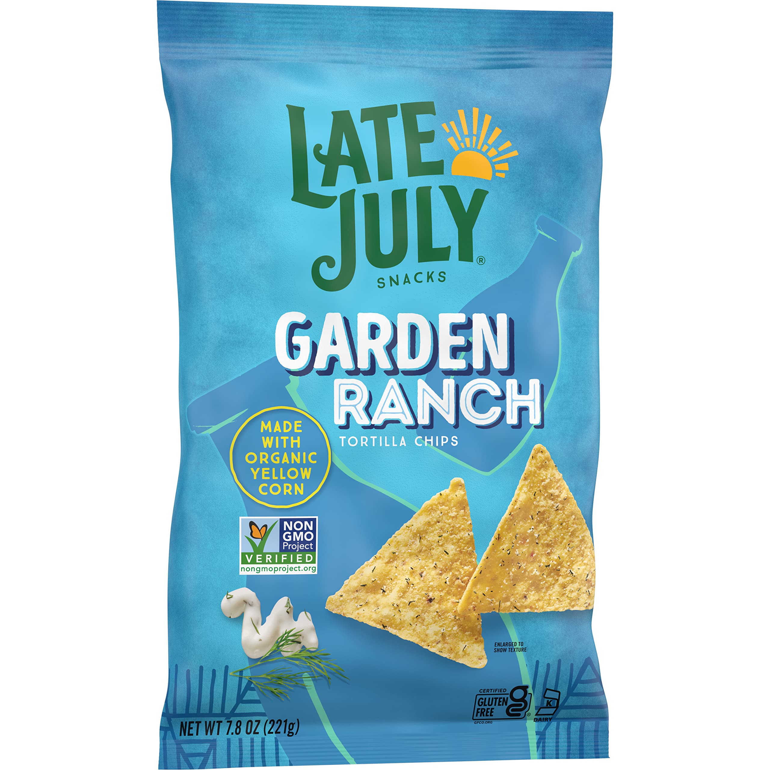 Organic Late July Garden Ranch Tortilla Chips - 7.8oz Bags (Pack of 12) | Gluten-Free Snacks for Parties, Picnics & Healthy On-the-Go Munching