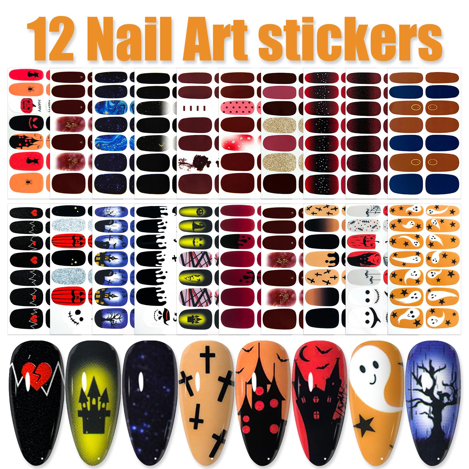 **WOKOTO 20 Sheets Halloween Gradient Nail Polish Strips – Self-Adhesive Nail Stickers with Nail File Kit for Women & Girls | DIY Nail Art Wraps for Halloween, Parties, Costume Events & Daily Wear | Perfect for Nail Salon, Home Manicure, Gift Giving & Special Occasions | Great for Halloween, Birthday Parties, Cosplay, Weddings & Everyday Fashion**