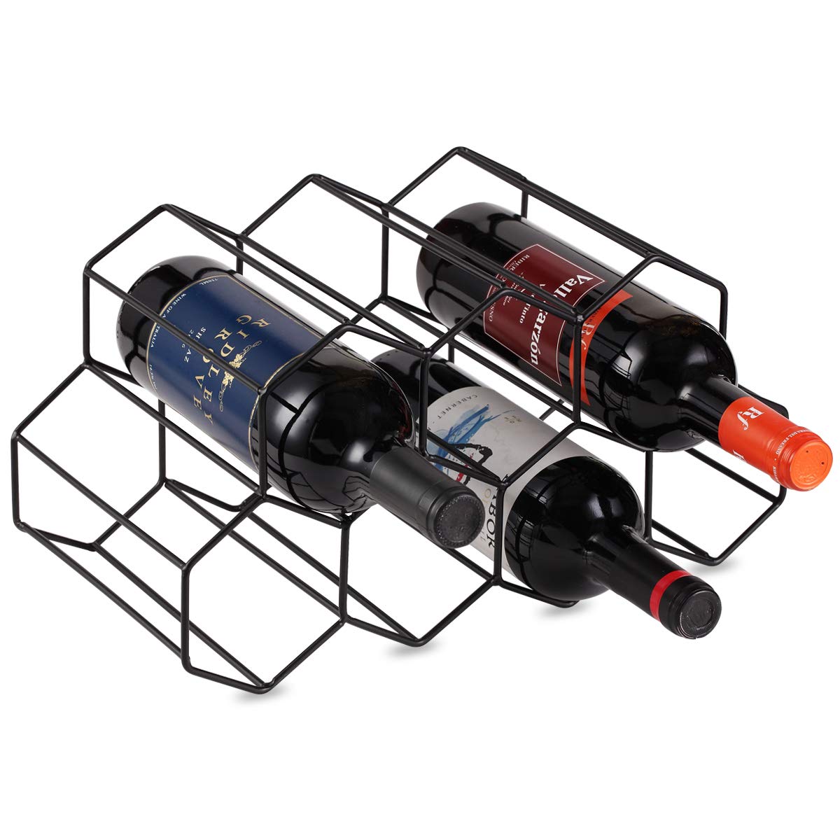 Buruis 9-Bottle Countertop Wine Rack - Honeycomb Metal Wine Holder & Organizer for Red & White Wines - Space-Saving Kitchen, Bar & Dining Room Essential (Black) - Perfect for Home Entertaining & Wine Storage