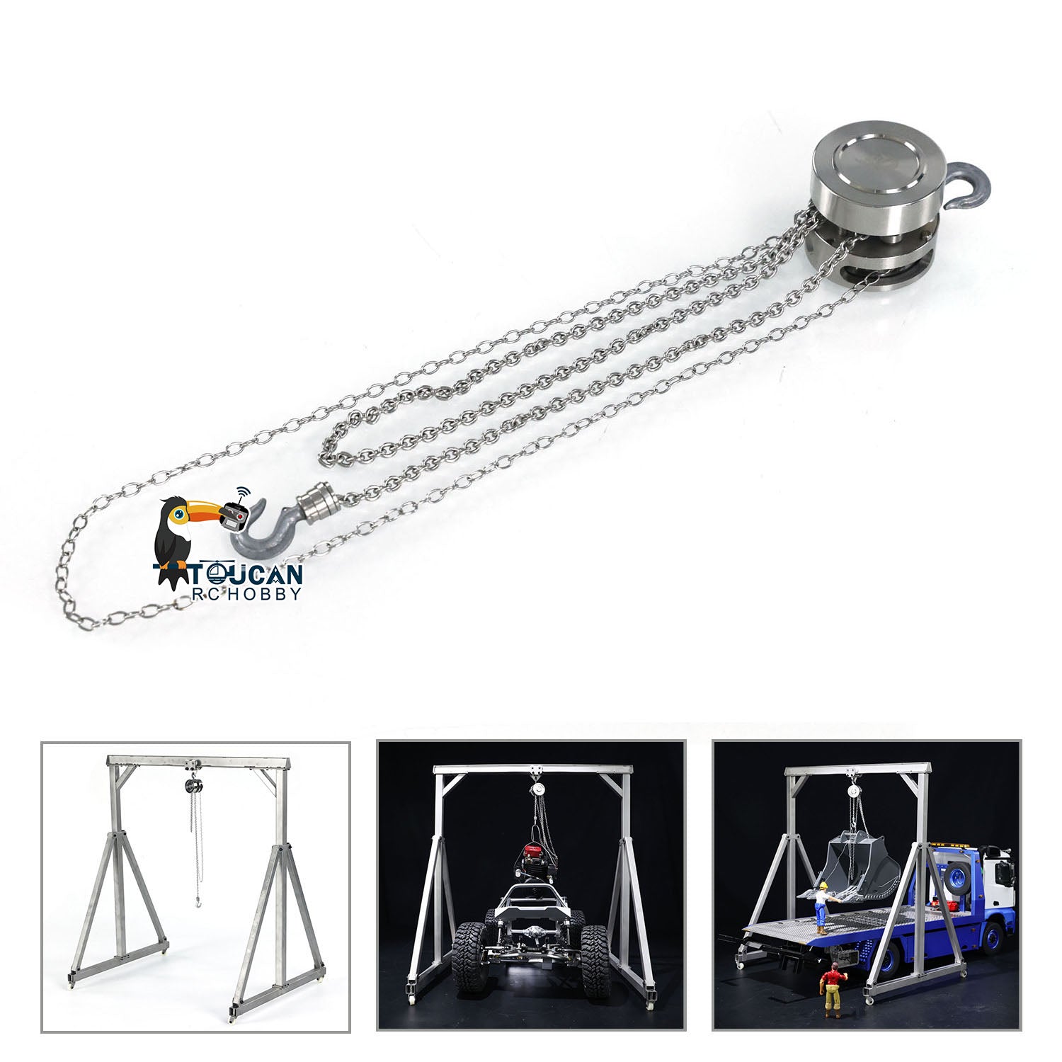 Heavy Duty 1/10 Scale JDM Metal Chain Lift Block Tackle Hoist for RC Gantry Crane, Remote Control Car, Tractor & Truck Models – Perfect for DIY Projects, Construction Simulation & Heavy Load Lifting Scenes