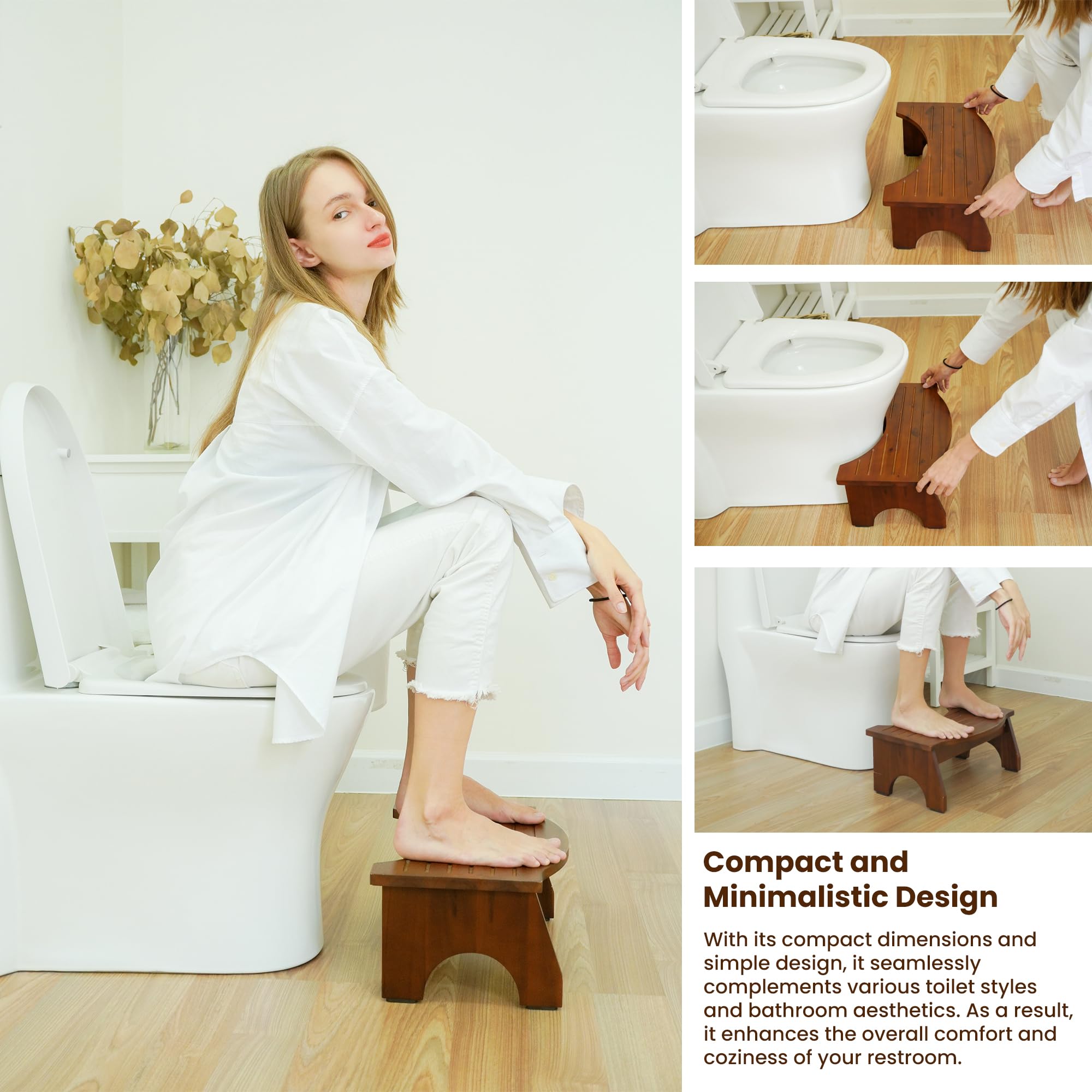 HOLANA Acacia Wood Squatting Toilet Stool for Adults & Kids - 7.2
