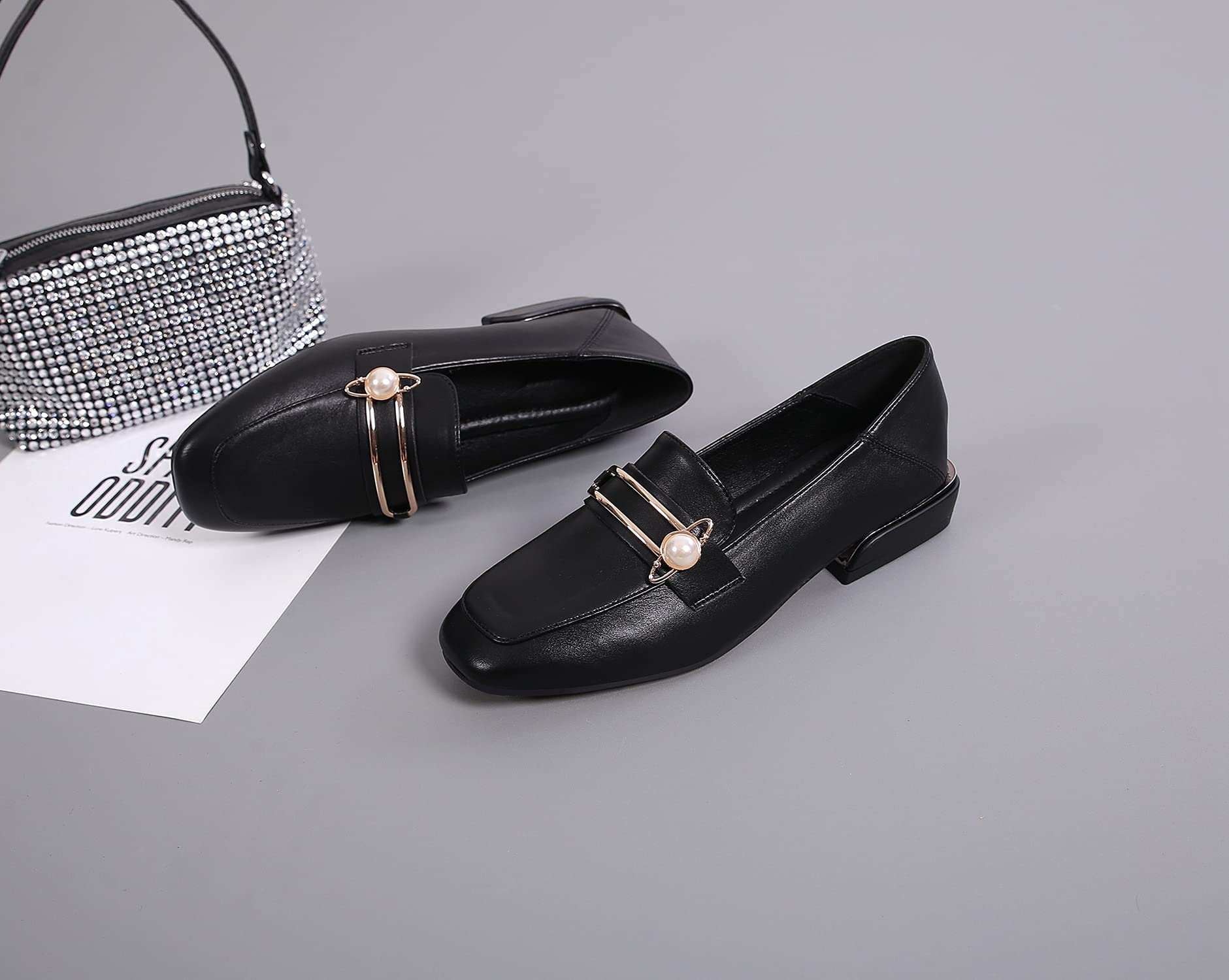Mininshion Women's Penny Loafers Casual Flats with Low Heel - Black Size US 9.5 | Comfortable Slip-On Shoes for Office, Walking & Daily Wear