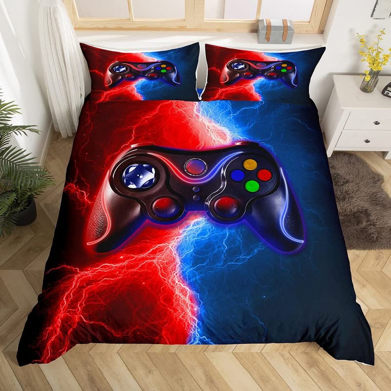 Erosebridal Gamer Bedding Set for Boys - Twin Size Video Game Themed Duvet Cover with Pillowcase | Gaming Comforter for Kids, Teens & Youth | Tie-Dye Lightning Gamepad Design for Game Room Decor | Perfect for Gaming Enthusiasts & Bedroom Makeovers
