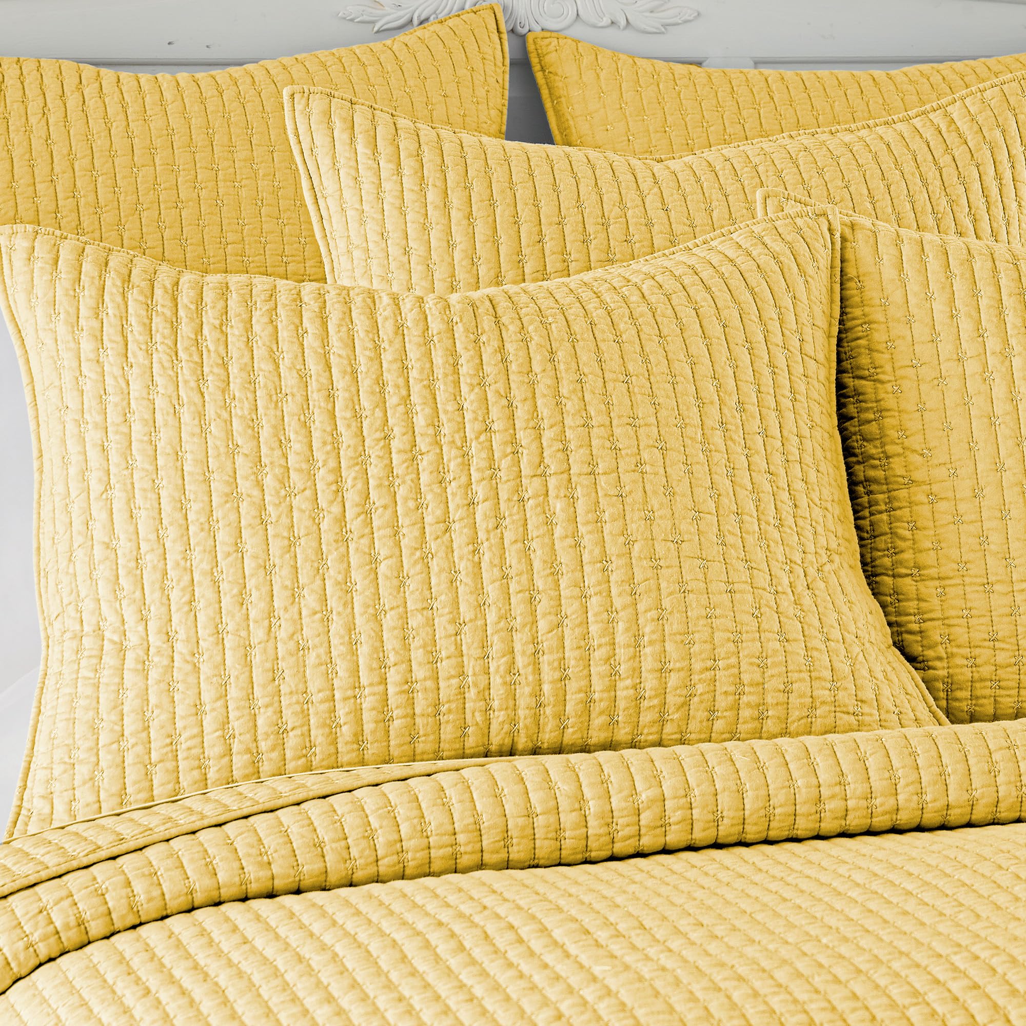Levtex Home Reversible 100% Cotton Cross Stitch Yellow Quilt Set - Twin/Twin XL (68x86in) + Standard Sham (26x20in) - Soft Bedding for Cozy Bedrooms & Guest Rooms