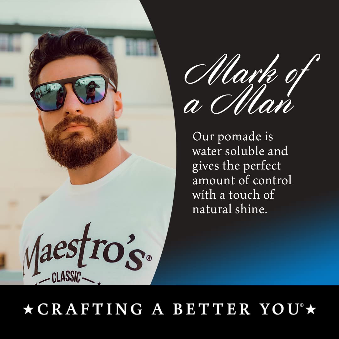 Maestro's Classic Hair Pomade - Strong Hold Styling Wax for Men, 4 oz | Perfect for Slick Back, Pompadour & Vintage Hairstyles