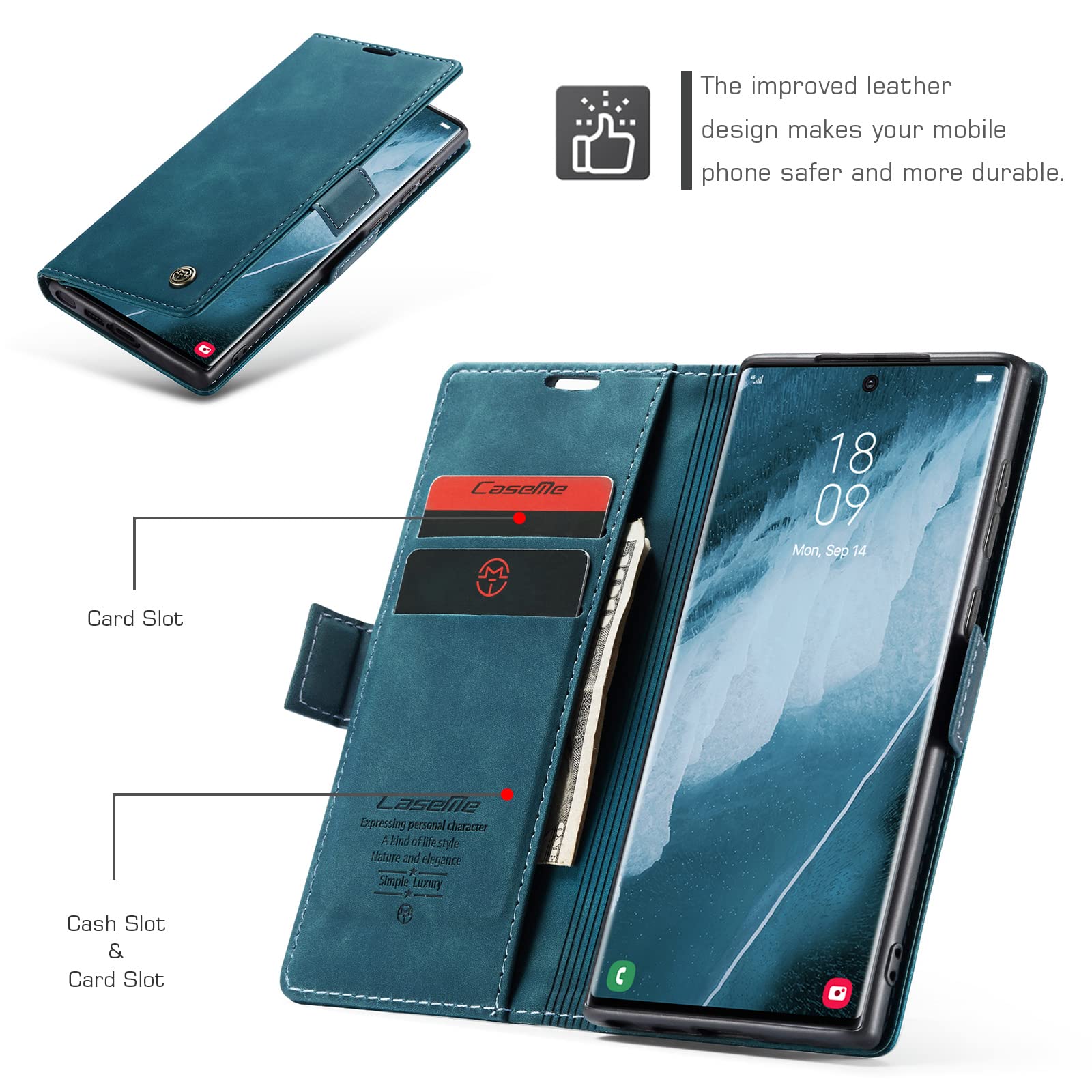 Premium PU Leather Wallet Case for Samsung Galaxy S22 Ultra 5G - Vintage Matte Flip Cover with Card Slots & Magnetic Closure | Stand Function, Shockproof Protection (Blue) | Perfect for Business, Travel & Everyday Use