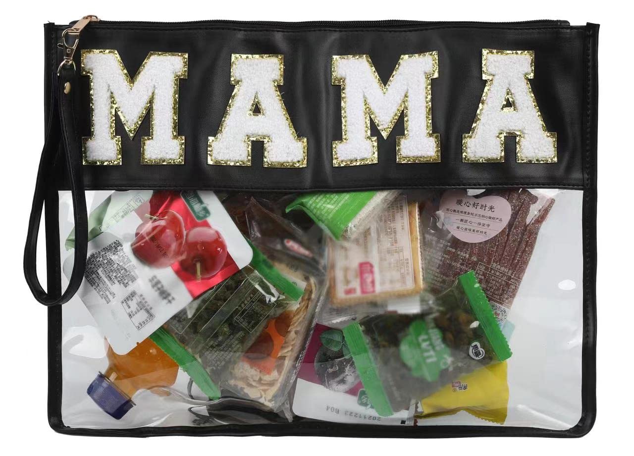 Monogram Clear Makeup Bag - Transparent Travel Cosmetic Organizer for Toiletries & Snack Pouch - Waterproof Stadium Approved Beach Tote - Perfect for Gym, Vacation & Festival Essentials (MaMa)