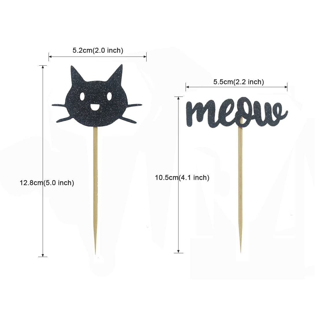 24 PCS Black Glitter Kitten Cat Meow Cupcake Toppers - Adorable Cat-Themed Decor for Baby Showers, Birthday Parties & Wedding Celebrations - Perfect for Cake, Dessert, and Table Decorations