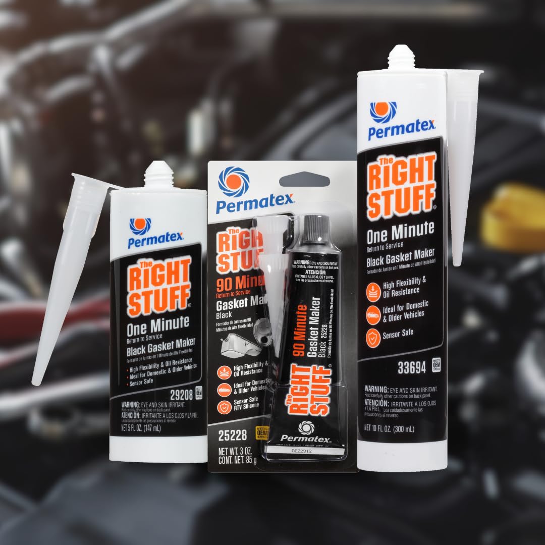 Permatex 29208 The Right Stuff 1 Minute Black Gasket Maker, 5 oz - Fast-Curing High-Temperature Sealant for Automotive Engines, Transmissions & Industrial Equipment Repair