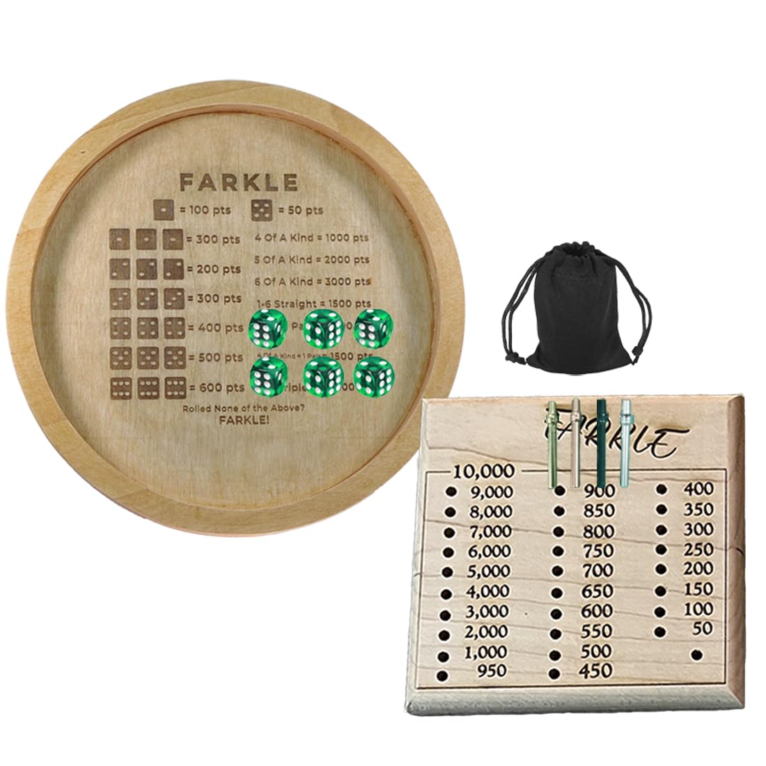 Farkle Classic Dice Game Set with Wooden Tray & Score Board - Fun Family Board Game for Game Nights, Parties, and Travel Entertainment