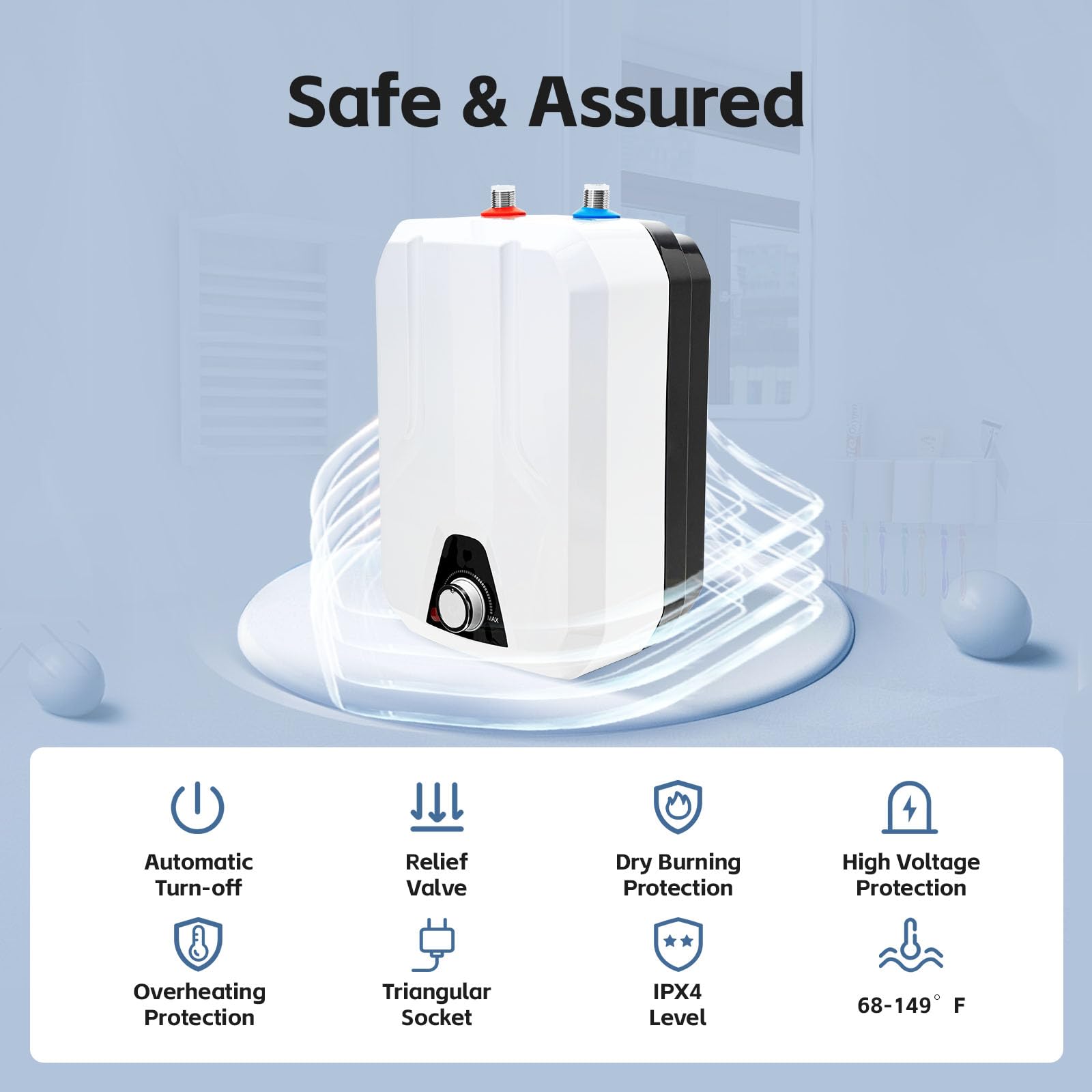 YIYIBYUS 1500W Electric Water Heater for Shower, Kitchen & Bathroom - Instant Hot Water Heater 110V for Home, Hotel & Household Use - Perfect for Bathing, Washing Dishes & Hand Washing