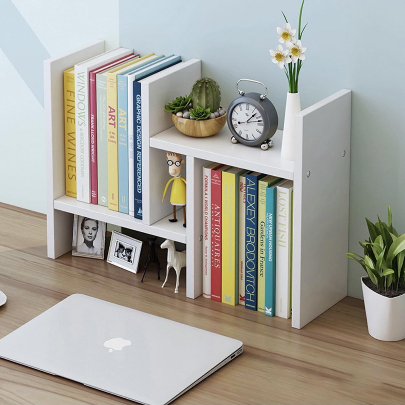 ShellKingdom Adjustable H-Shaped Desk Shelf Organizer - White | Space-Saving Desktop Storage for Books, Office Supplies & Decor | Perfect for Home Office, School, Dorm & Workspace Organization