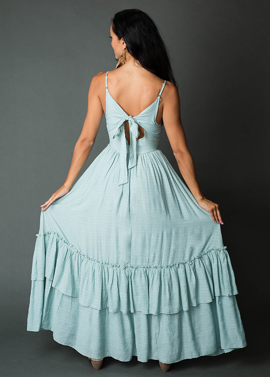 Everlie Women's Blue Smoke Flowy Maxi Dress - Elegant Boho Chic Summer Beach Dress for Vacations & Outdoor Events