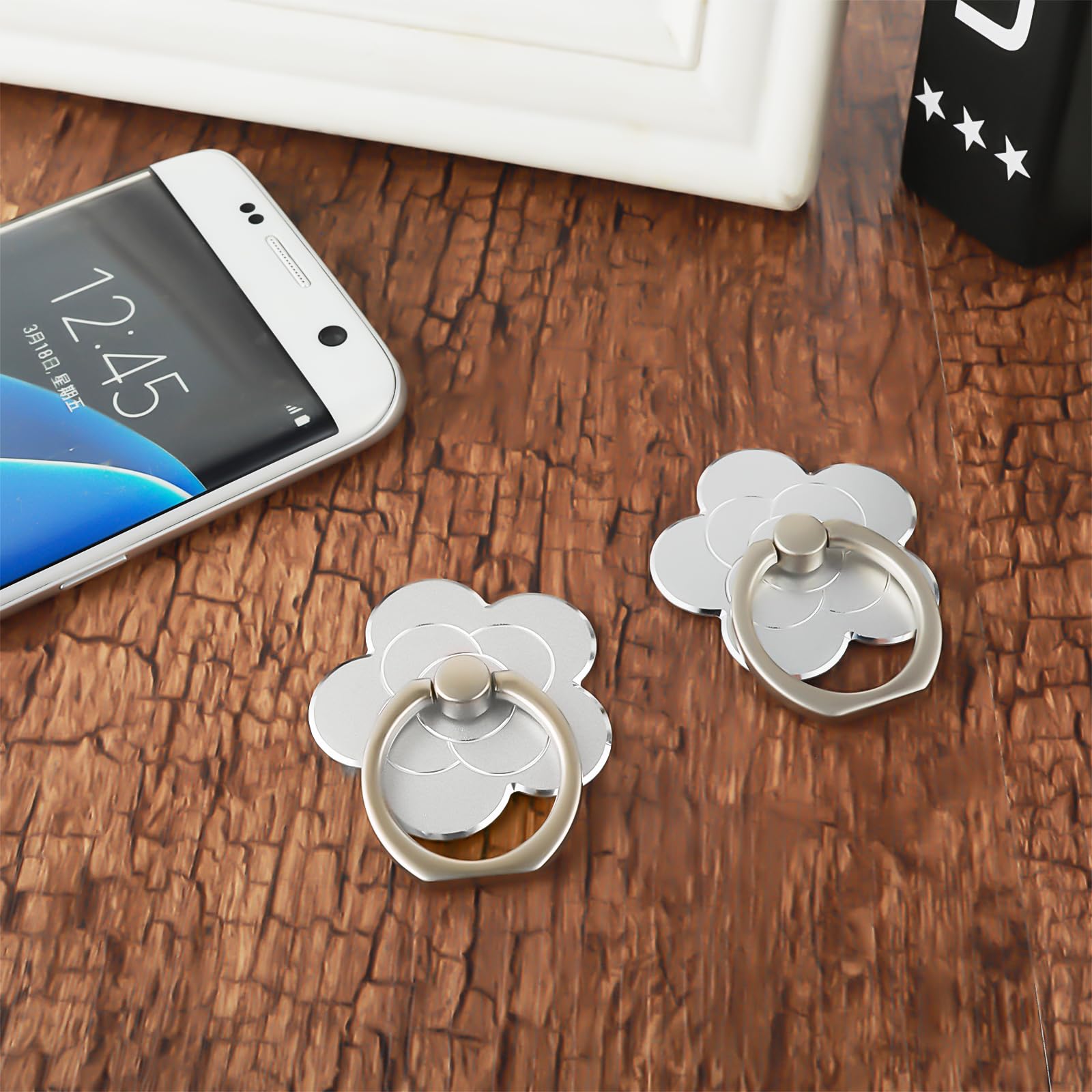 Sibba 2 Pack Flower-Shaped Metal Phone Ring Holder - Universal Phone Grip Stand for iPhone, Samsung & All Smartphones (Silver) - Perfect for Hands-Free Viewing, Selfies & Secure Grip