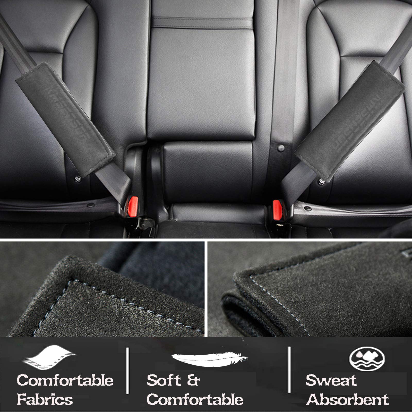 Premium Suede Leather Car Seat Belt Shoulder Protector Pads - 2 Pack Grey PU Nylon Cushion for Comfortable Driving | Shoulder Strap Covers for Seat Belts, Backpacks & Harnesses | Perfect for Long Commutes, Road Trips & Daily Driving