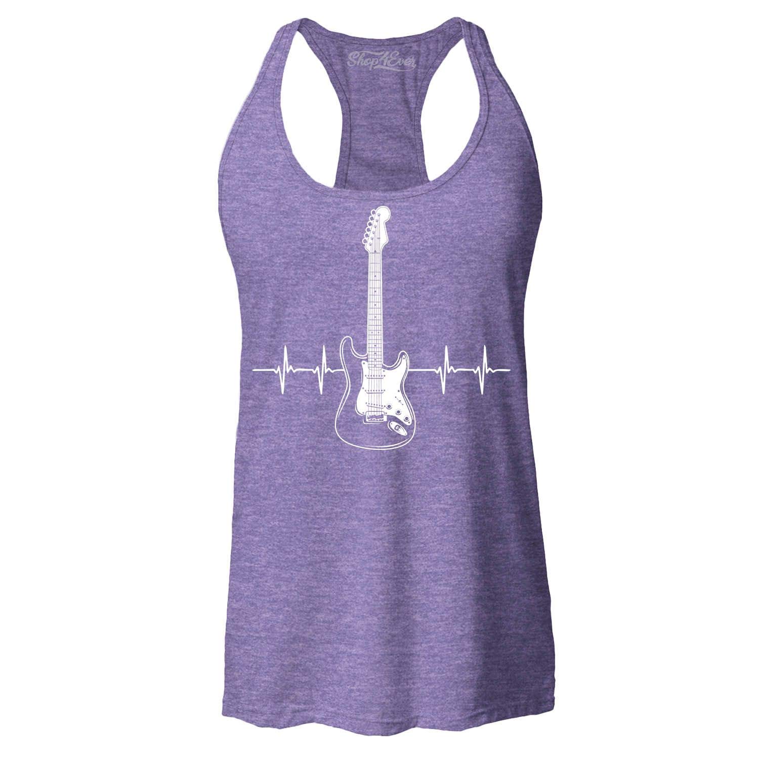 Shop4ever® Women's Slim Fit Racerback Tank Top - Electric Guitar Heartbeat Musician Design - Perfect for Concerts, Music Festivals & Casual Wear