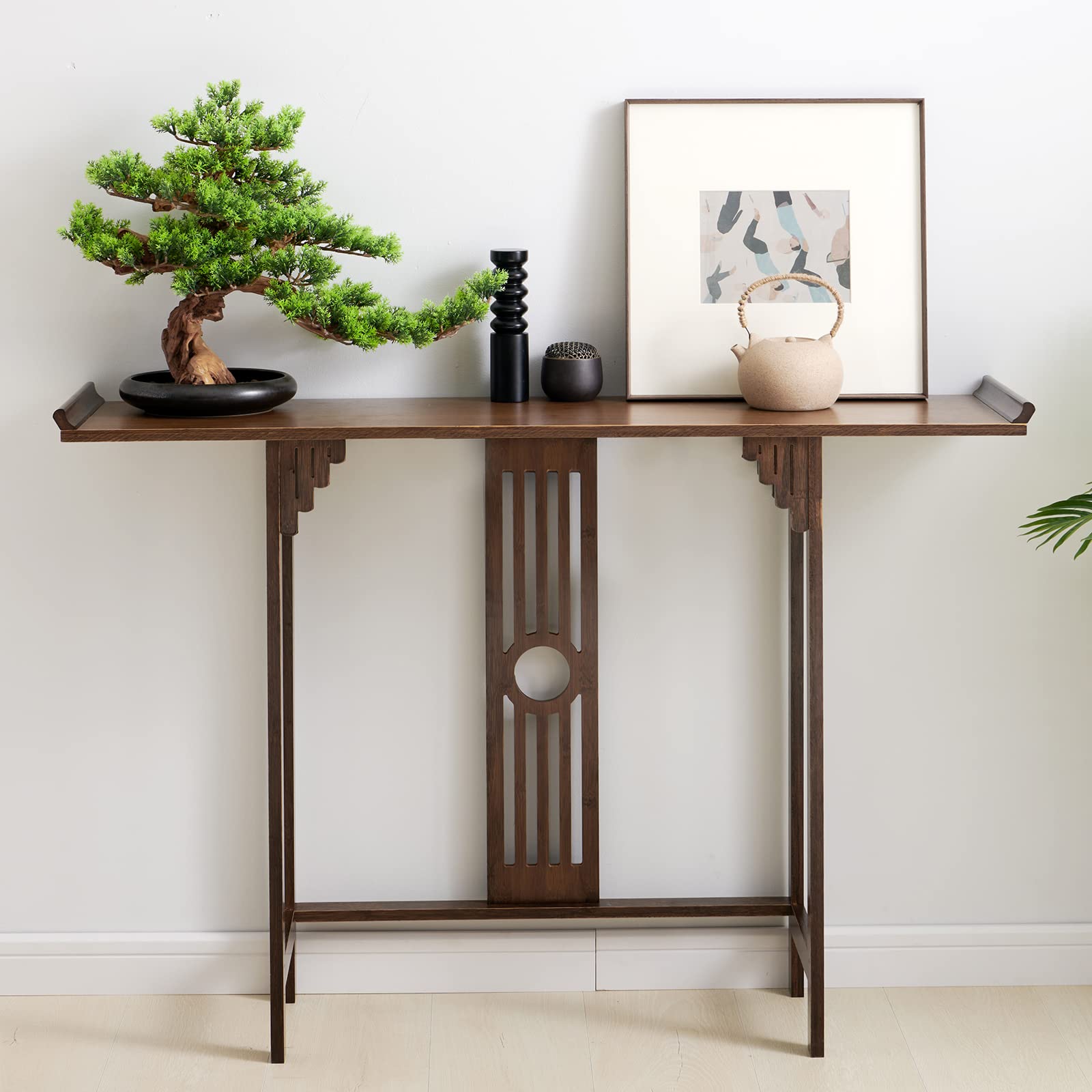 2-Tier Walnut Console Table with Storage Shelf - Entryway, Living Room, Foyer Furniture for Hallway Decor & Organization | Perfect for Small Spaces, Home Office, and Apartment Entry
