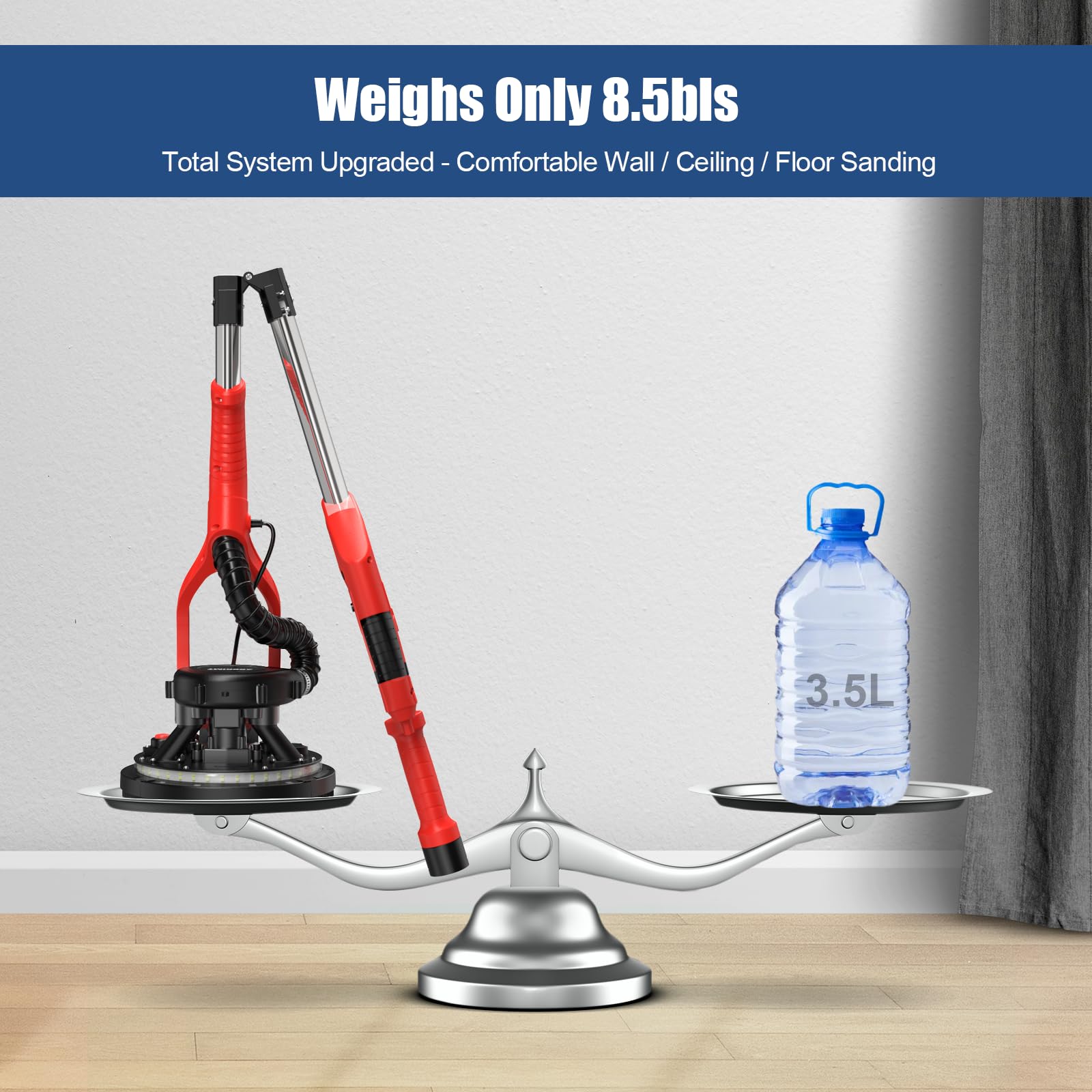 950W 8-Amp Drywall Sander with Vacuum Attachment - 7 Variable Speed Dust Collector - Lightweight Dustless Wall Sander with 360° LED Light for Ceiling, Floor & Popcorn Texture Removal - Perfect for Home Renovation & Professional Drywall Repair