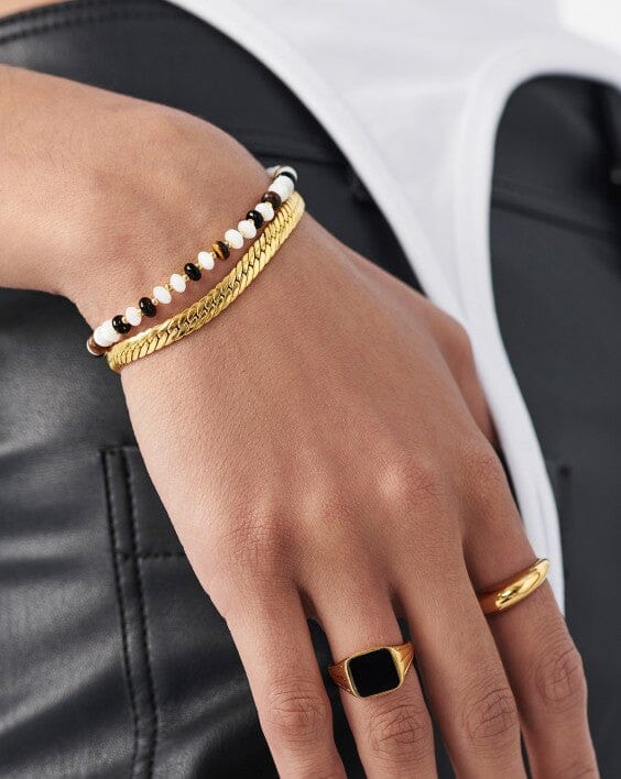 Savi Pearl & Gemstone Beaded Bracelet for Women - 18k Gold Plated Adjustable Multi-Stone Jewelry | Perfect for Gifts, Weddings & Everyday Elegant Wear