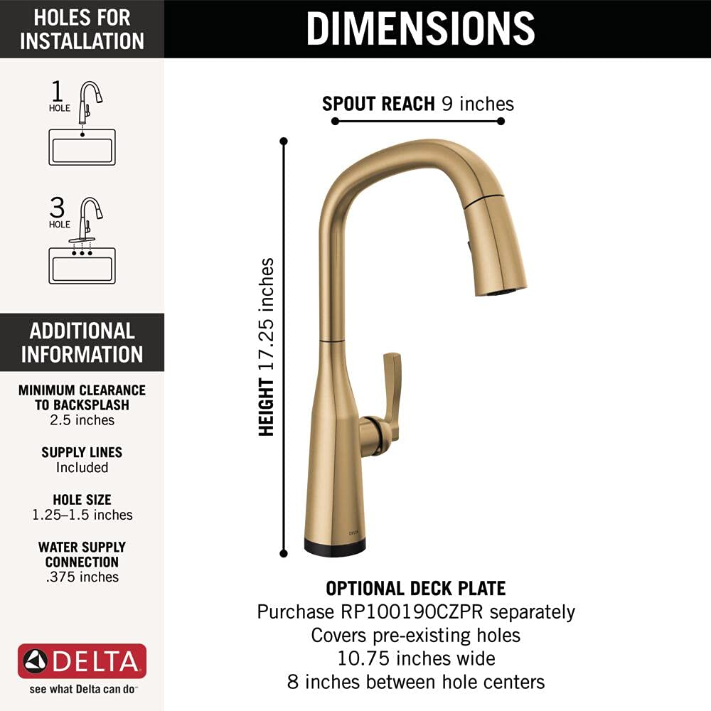 Delta Faucet Stryke Gold Touch Kitchen Faucet with Pull Down Sprayer, Touch2O Technology, Lumicoat Champagne Bronze 9176T-CZ-DST - Perfect for Modern Kitchens and Busy Home Cooks