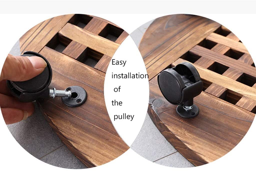 Wooden Plant Stand with Wheels - Round Rolling Planter Cart for Indoor & Outdoor Plants - Flower Pot Mover with Saucers - Perfect for Garden, Patio, Balcony & Home Decor