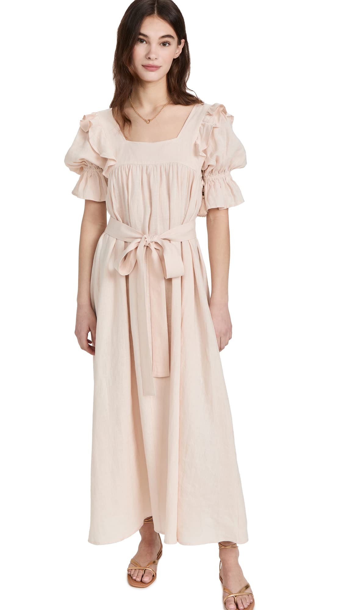 SPELL Women's Mae Linen Gown - Flowy Summer Maxi Dress with Pockets | Beach Cover Up, Boho Chic Outfit for Vacation & Casual Wear