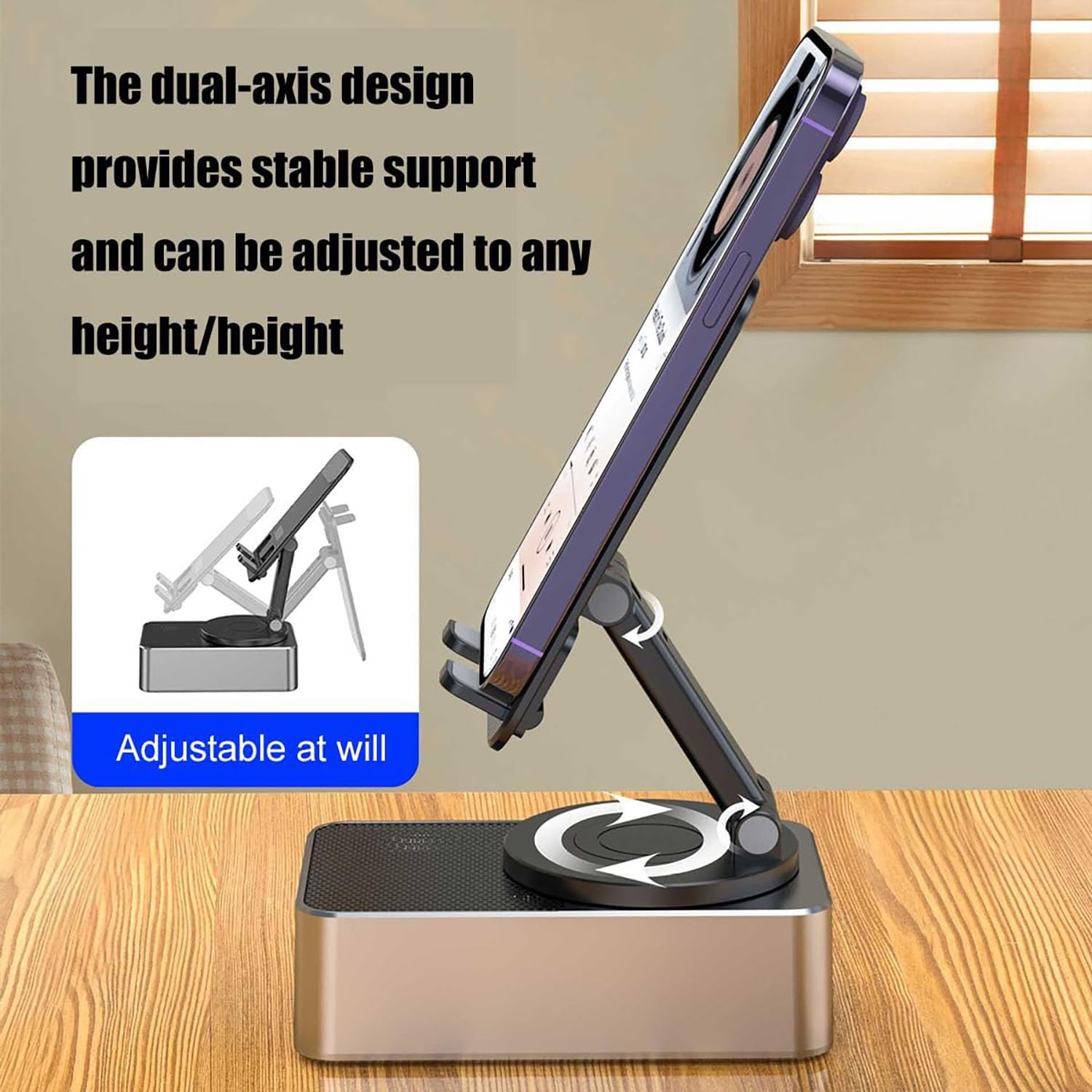 QLNGSHP 3-in-1 Bluetooth Audio Power Phone Holder - Foldable Cell Phone Stand with Wireless Speaker & 10000mAh Power Bank, 360° Rotatable Non-Slip Design for Home, Office & Car Use (Black)