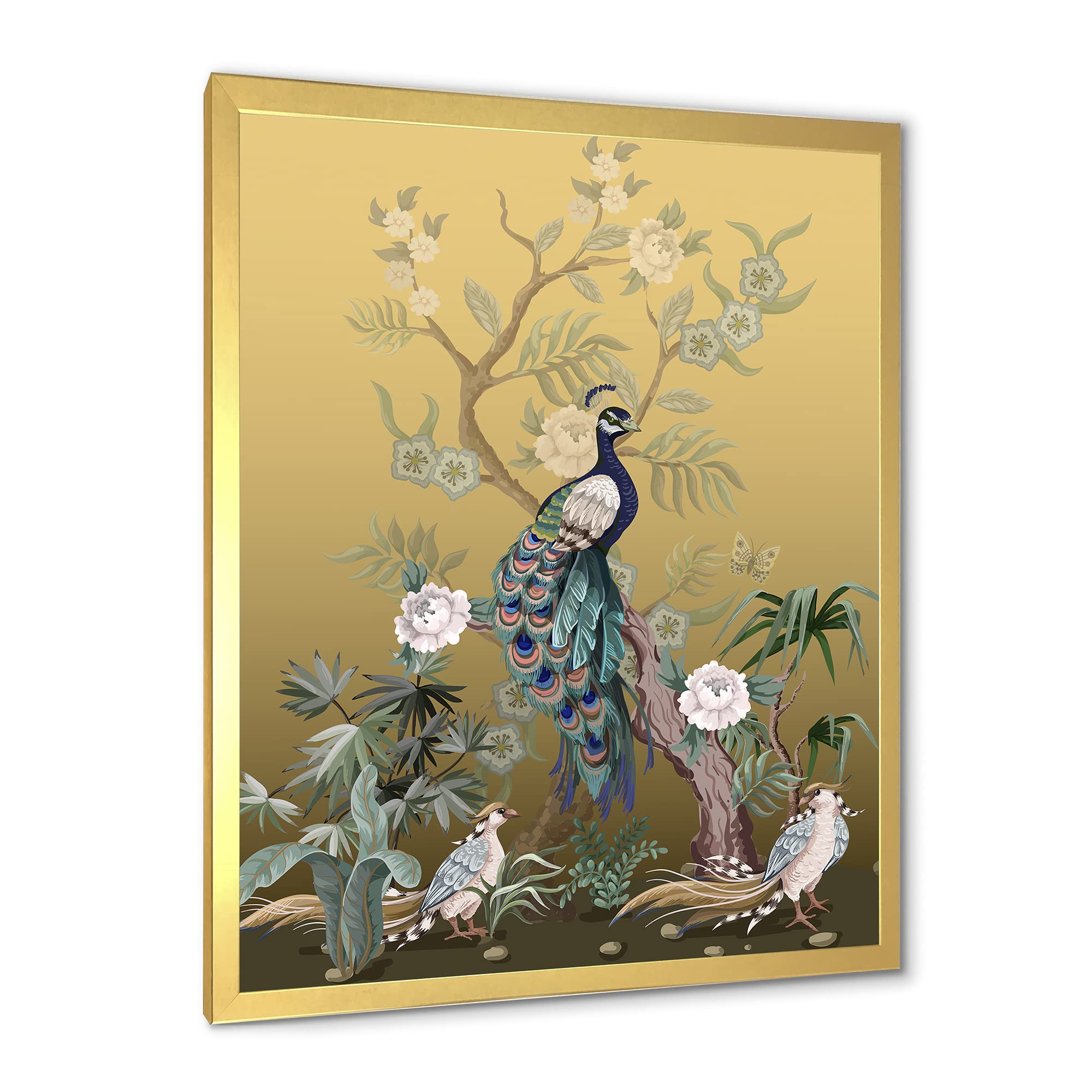 DesignQ Chinoiserie With Birds and Peonies VI Traditional Framed Wall Art - 30x40 Inches - Elegant Home Decor for Living Room, Bedroom & Office - Ready to Hang - FRAME35101