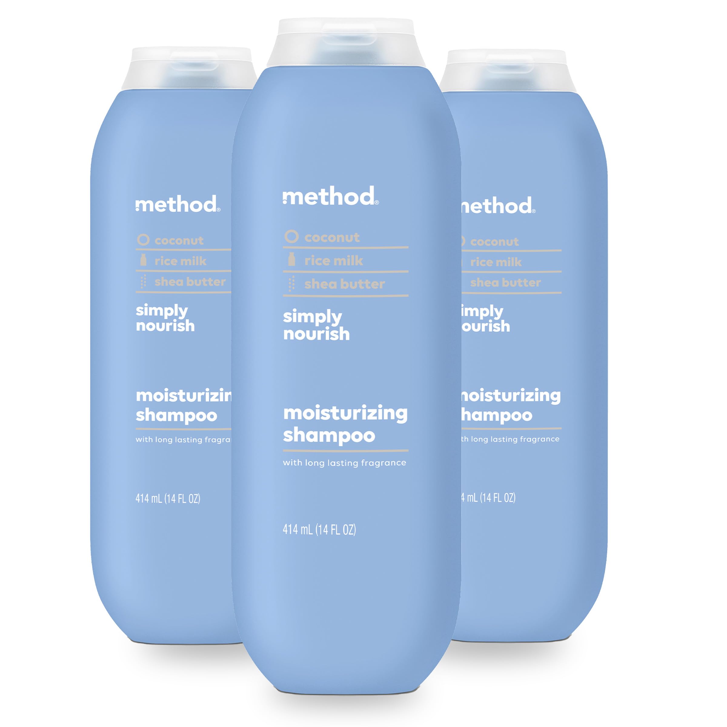 Method Moisturizing Shampoo with Shea Butter, Coconut & Rice Milk - Paraben & Sulfate Free - 14 oz (3 Pack) - Hydrating for Dry Hair - Perfect for Daily Use & Scalp Care
