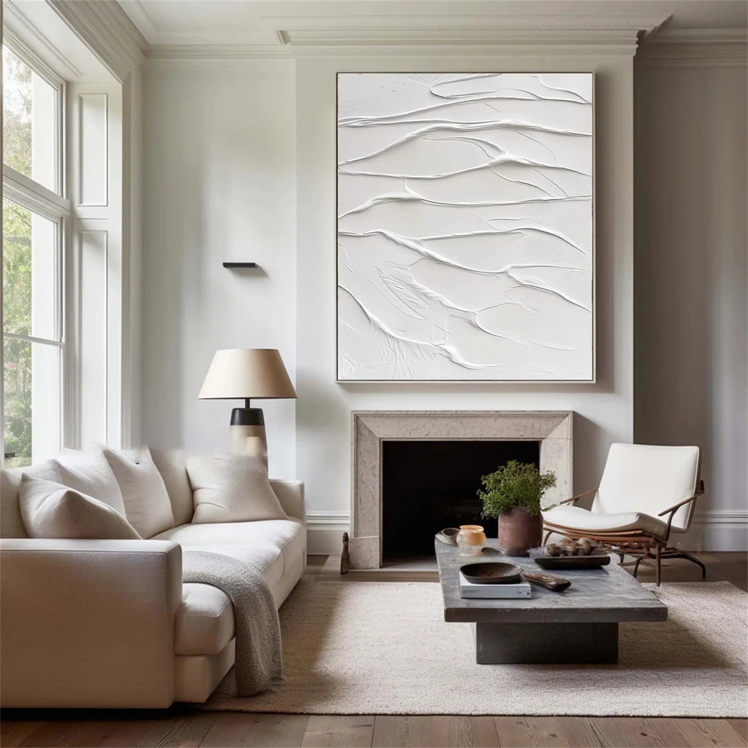 White Minimalist Textured Painting Canvas - Modern Abstract Wall Art for Living Room, Bedroom & Office Decor | Premium Quality #MM191