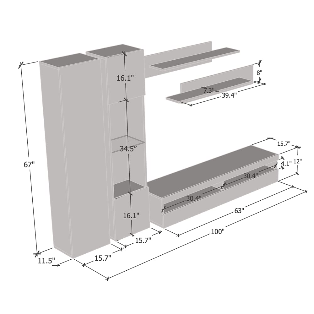 Modern Floating TV Stand with Storage & LED Lights - Wall-Mounted Entertainment Center for Bedroom & Living Room - A5 35