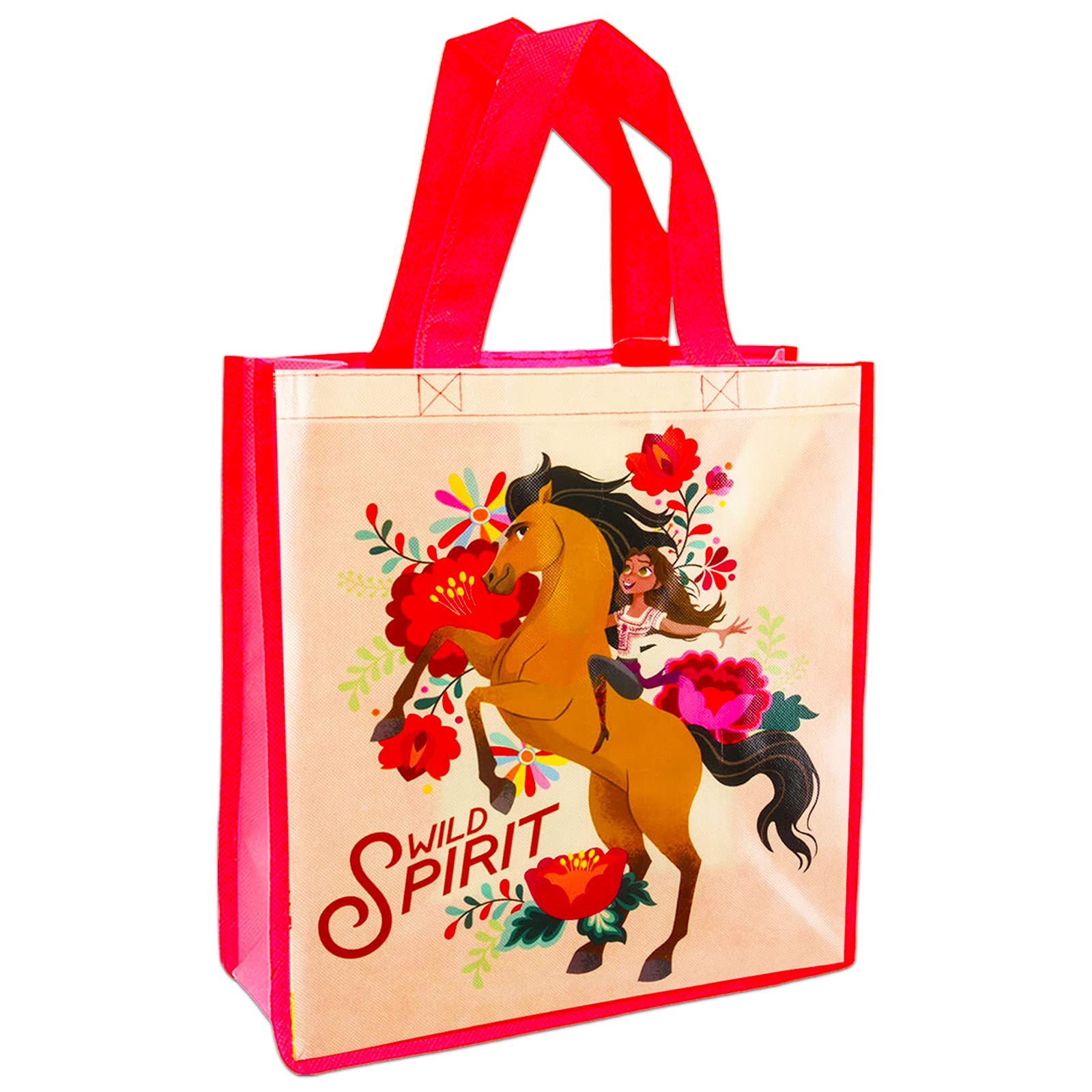 Dreamworks Tote Bag Set - 4 Piece Bundle with 2 Large Horse Reusable Grocery Bags, Stickers & Door Hanger | Cute Party Favors for Girls & Women | Perfect for Shopping, Gifts & Birthday Parties