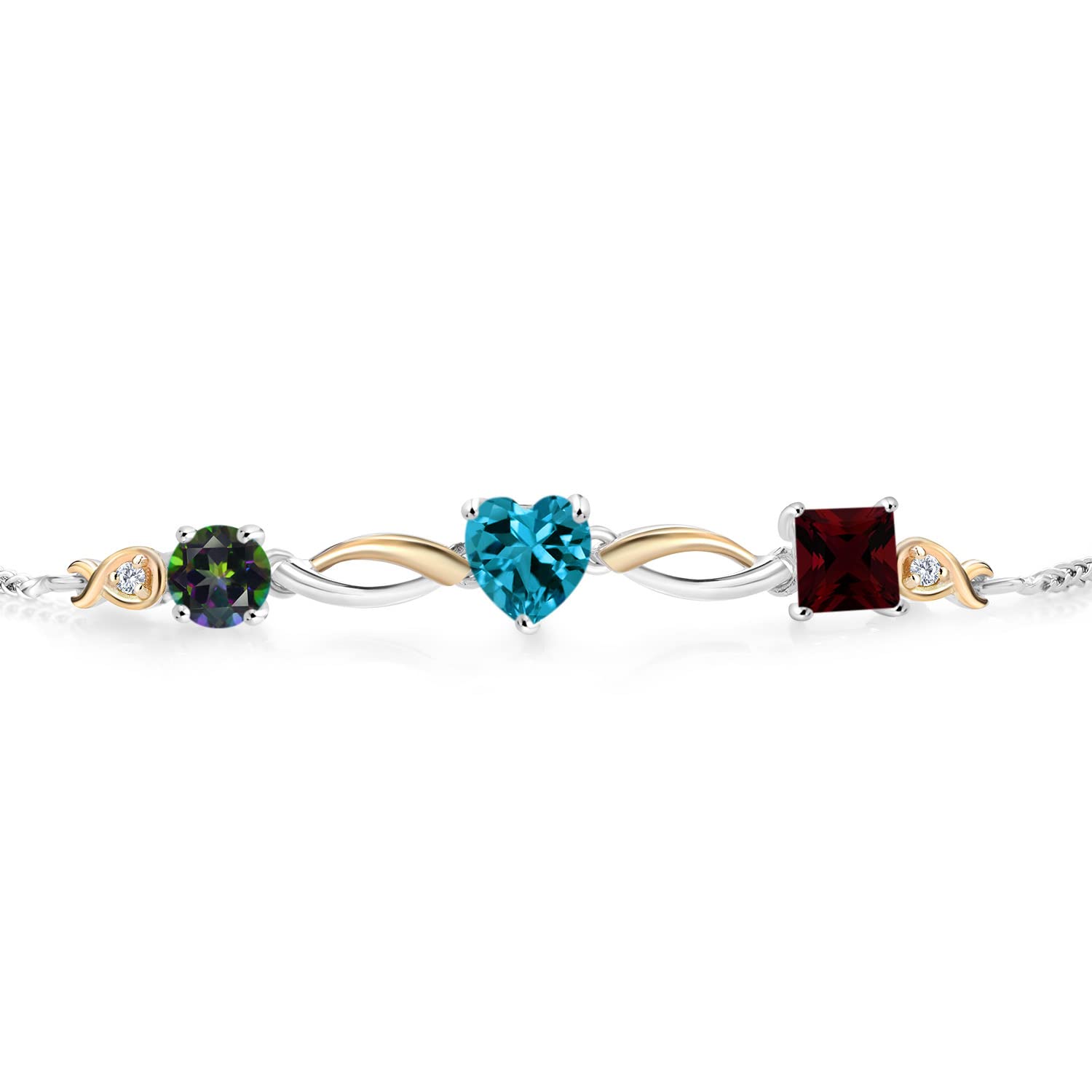 2.42 Ct Green Mystic Topaz & London Blue Topaz Sterling Silver 10K Yellow Gold Lab-Grown Diamond Bracelet for Women | Elegant Jewelry Gift for Birthday, Anniversary & Special Occasions