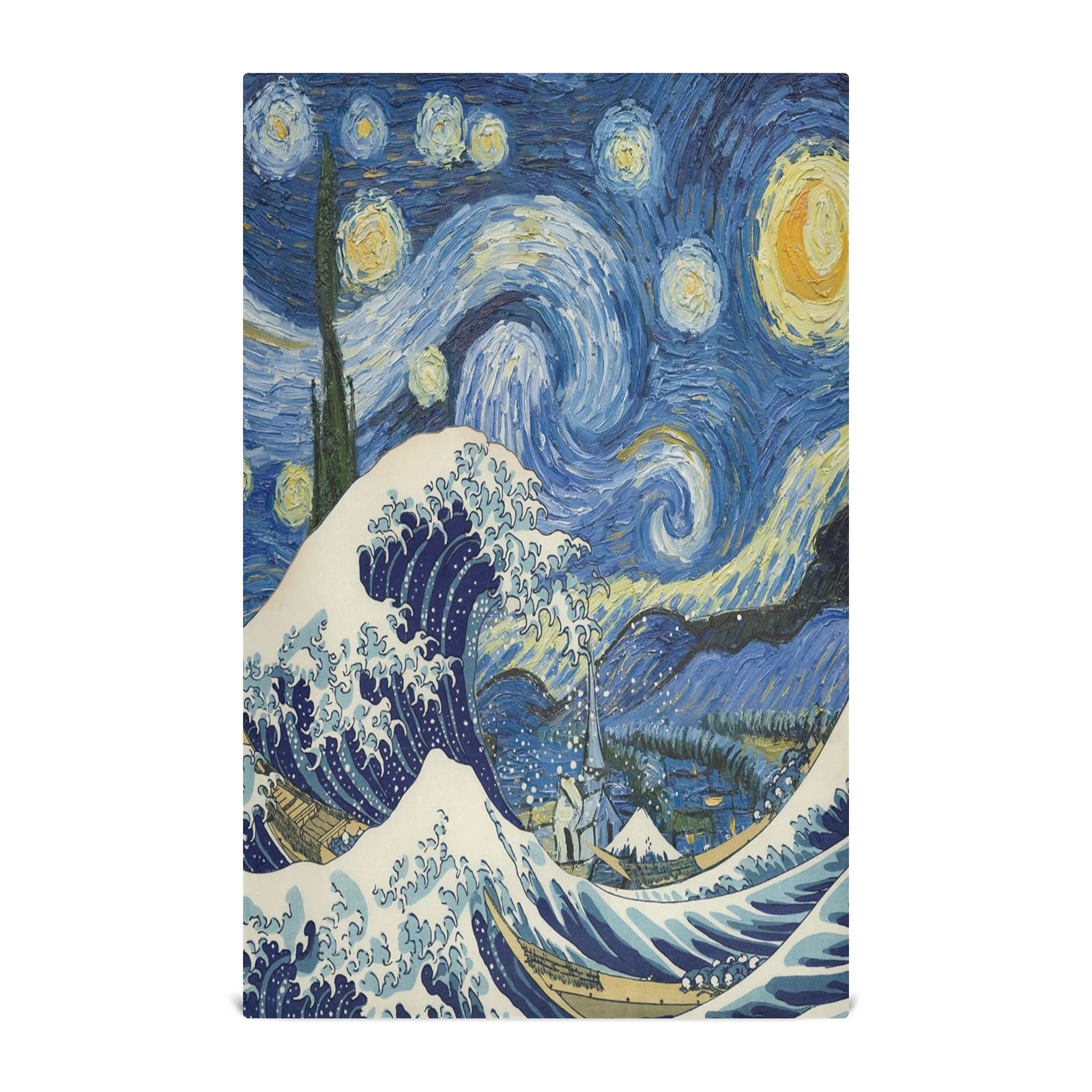 Blueangle The Great Wave Kanagawa Print Vincent Van Gogh Inspired Kitchen Dish Towels Set - 18x28 Inch Absorbent Dishcloths (4 Pack) for Washing, Drying Dishes & Kitchen Decor - Perfect for Daily Cleaning, Gift Giving & Japandi Style Home Decor