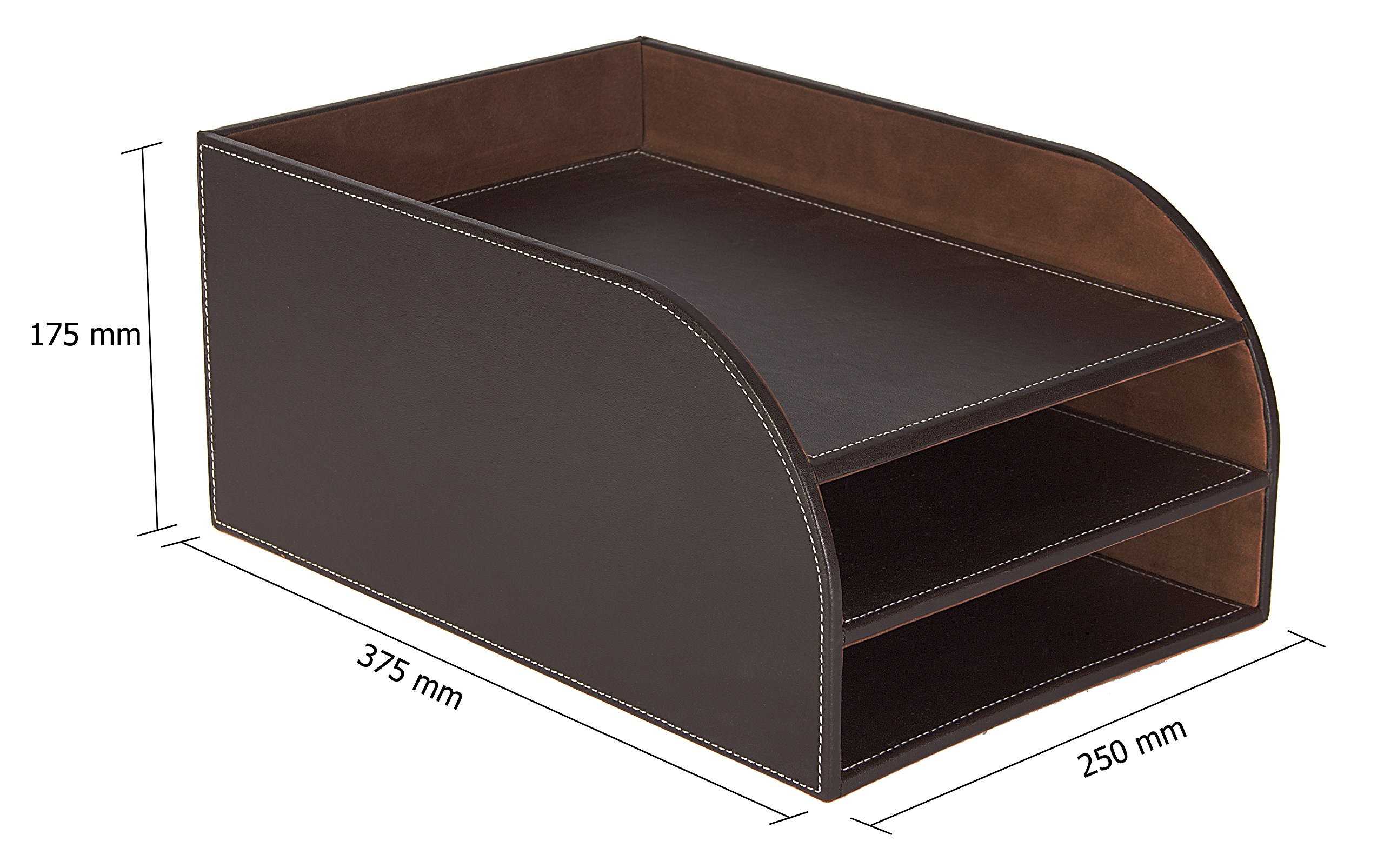 Brown Faux Leather 3-Tier Desktop Letter Organizer - Office File Holder for Mail, Documents, Bills & Paperwork - Perfect for Home, Office or Workspace Organization