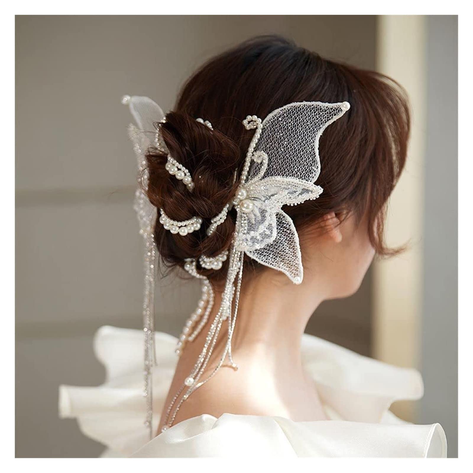 YANHAO Large Mesh Butterfly Hair Clips - Elegant Pearl Beaded Tassel Hairpins for Women, Sweet Side Duckbill Barrettes for Wedding, Party & Special Occasions | Perfect Bridal Accessories & Everyday Hair Styling