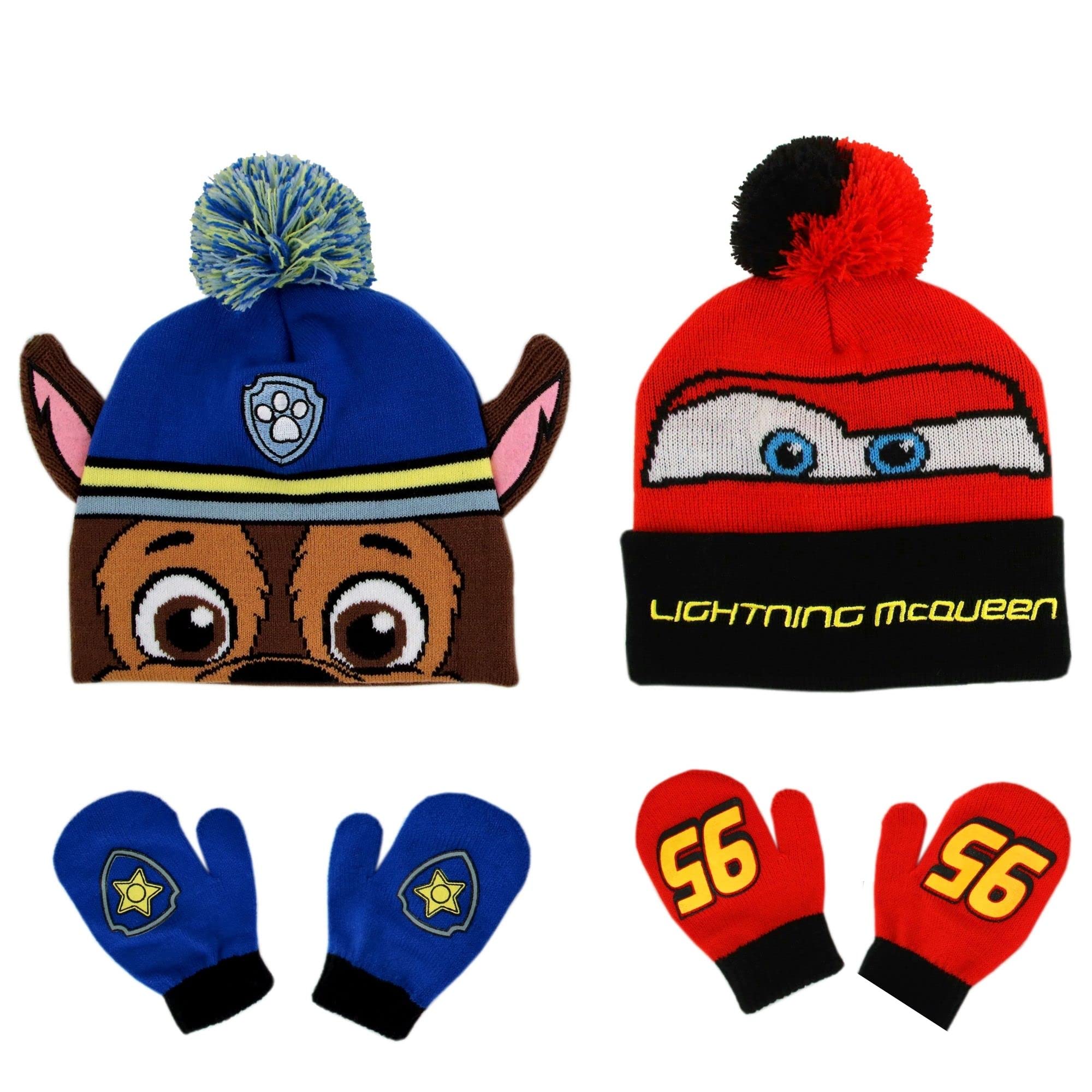 ABG Accessories Boys Winter Hat and Gloves Set - Paw Patrol & Lightning McQueen for Ages 4-7, Perfect for Outdoor Play and Winter Adventures