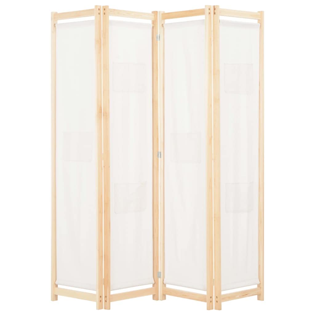 vidaXL 4-Panel Fabric Room Divider Screen - 62.9 x 66.9 Inches, Cream Color - Perfect for Home Office, Bedroom Privacy & Space Partitioning