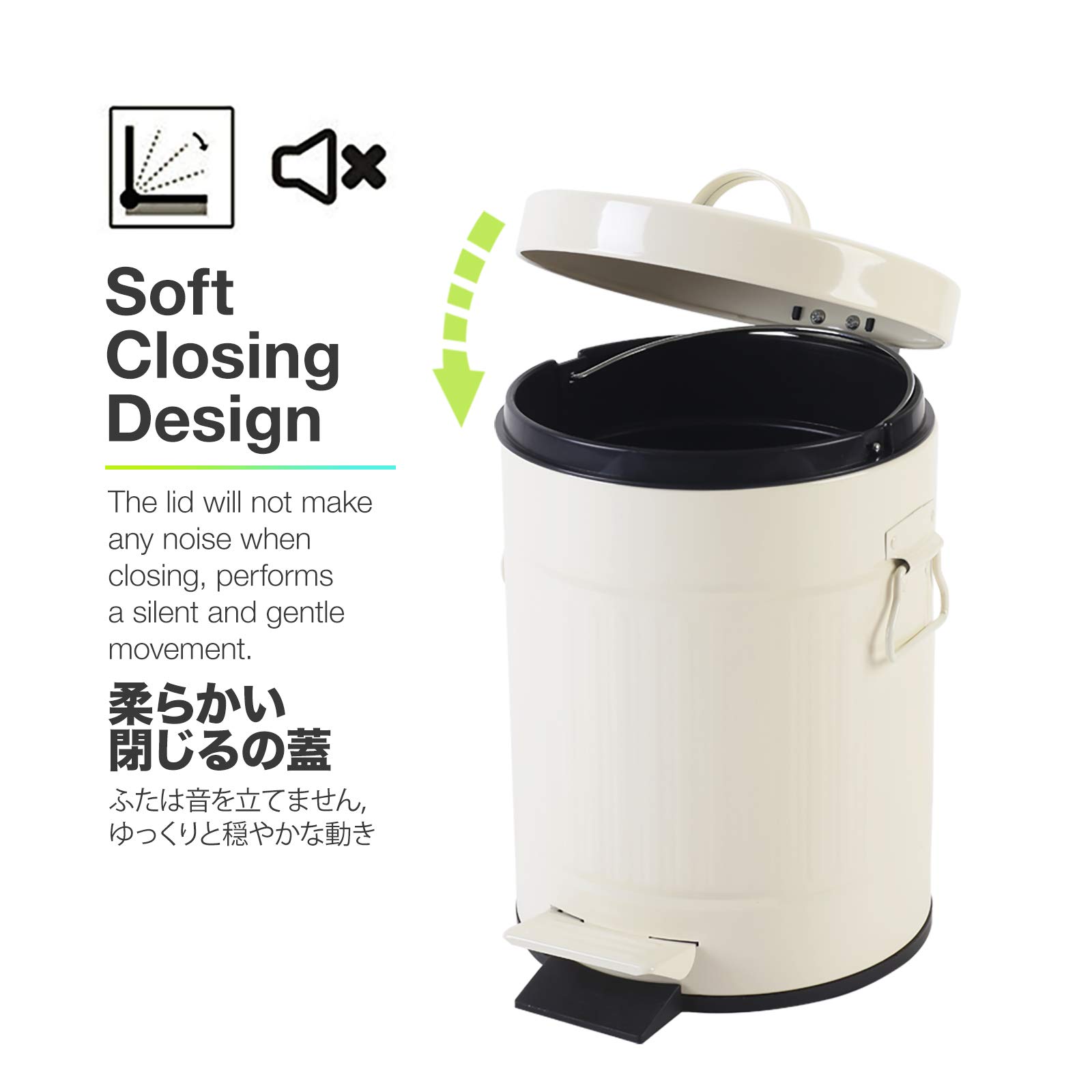Retro Step Trash Can with Lid - 5L/1.3 Gallon Small Bathroom & Bedroom Garbage Bin - Soft Close Vintage Waste Basket for Home, Office - Glossy Cream White | Perfect for Bathrooms, Bedrooms & Home Offices