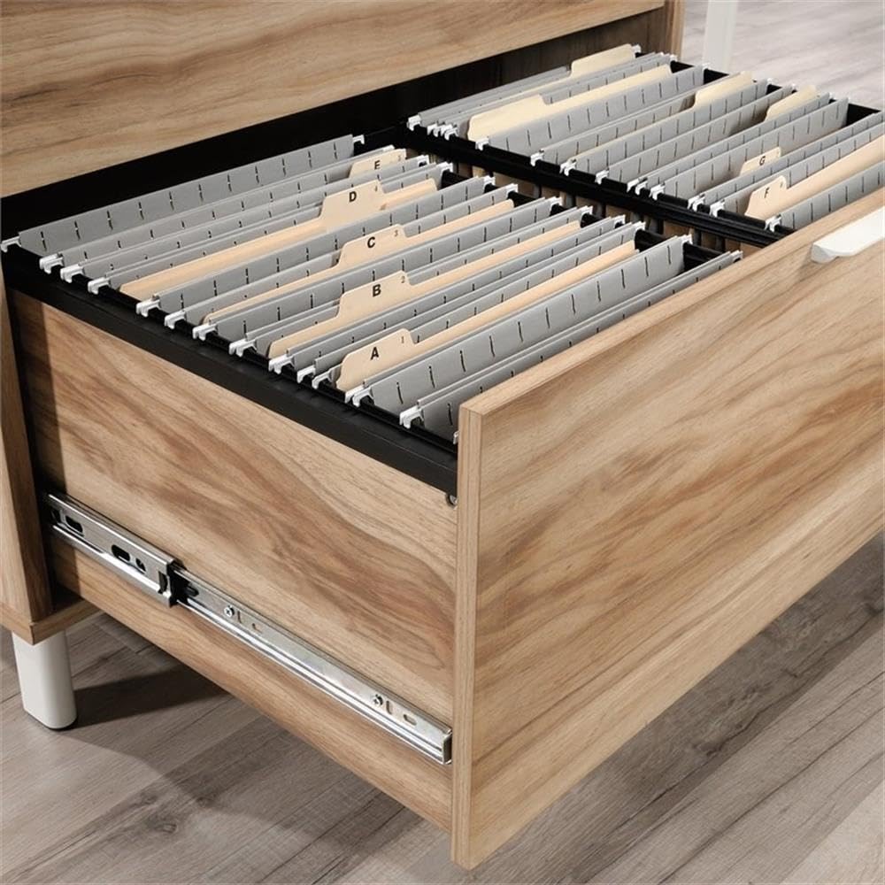 Pemberly Row Engineered Wood L-Shape Desk in Kiln Acacia Brown - Modern Home Office Desk for Small Spaces, Gaming & Study - Sturdy Workstation with Storage Shelf
