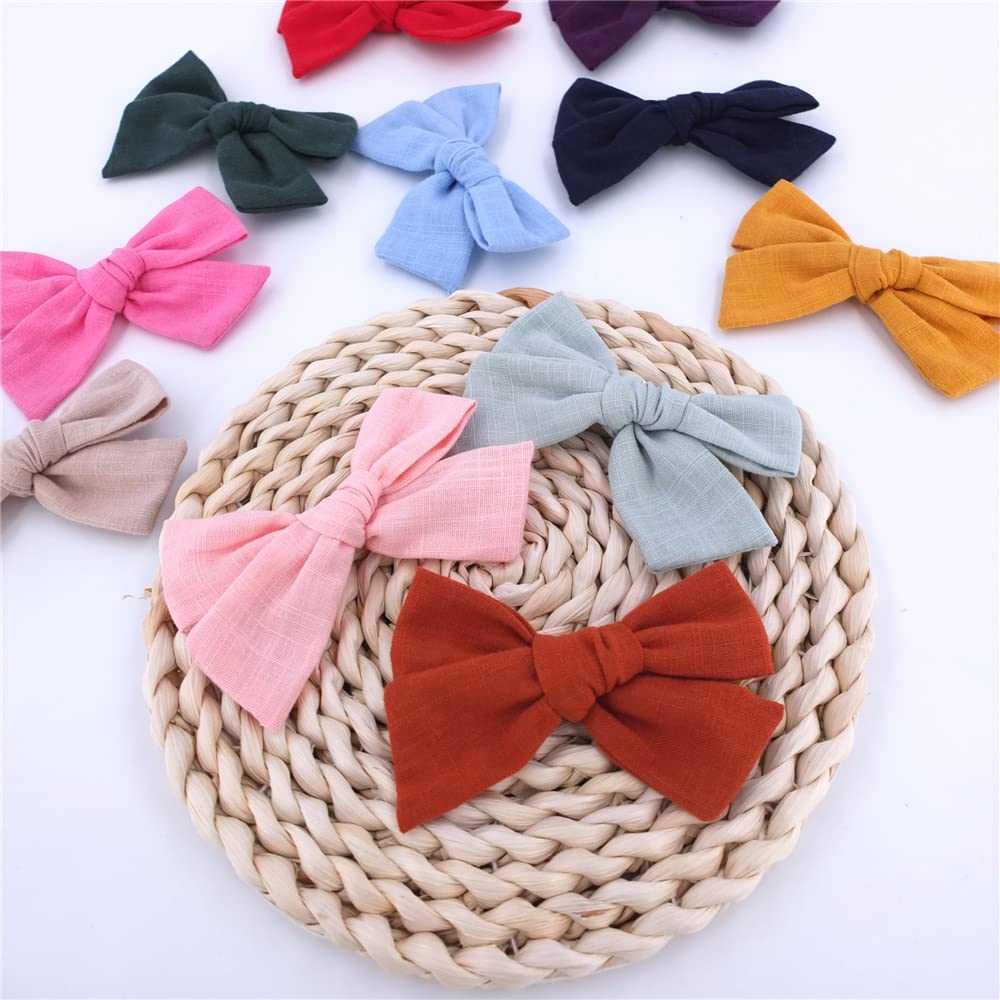 12 PCS Baby Girls Hair Bows - Linen Alligator Clips for Infants & Toddlers - 4'' Knot Bow Hair Accessories for Kids - Perfect for Parties, Photography & Daily Styling