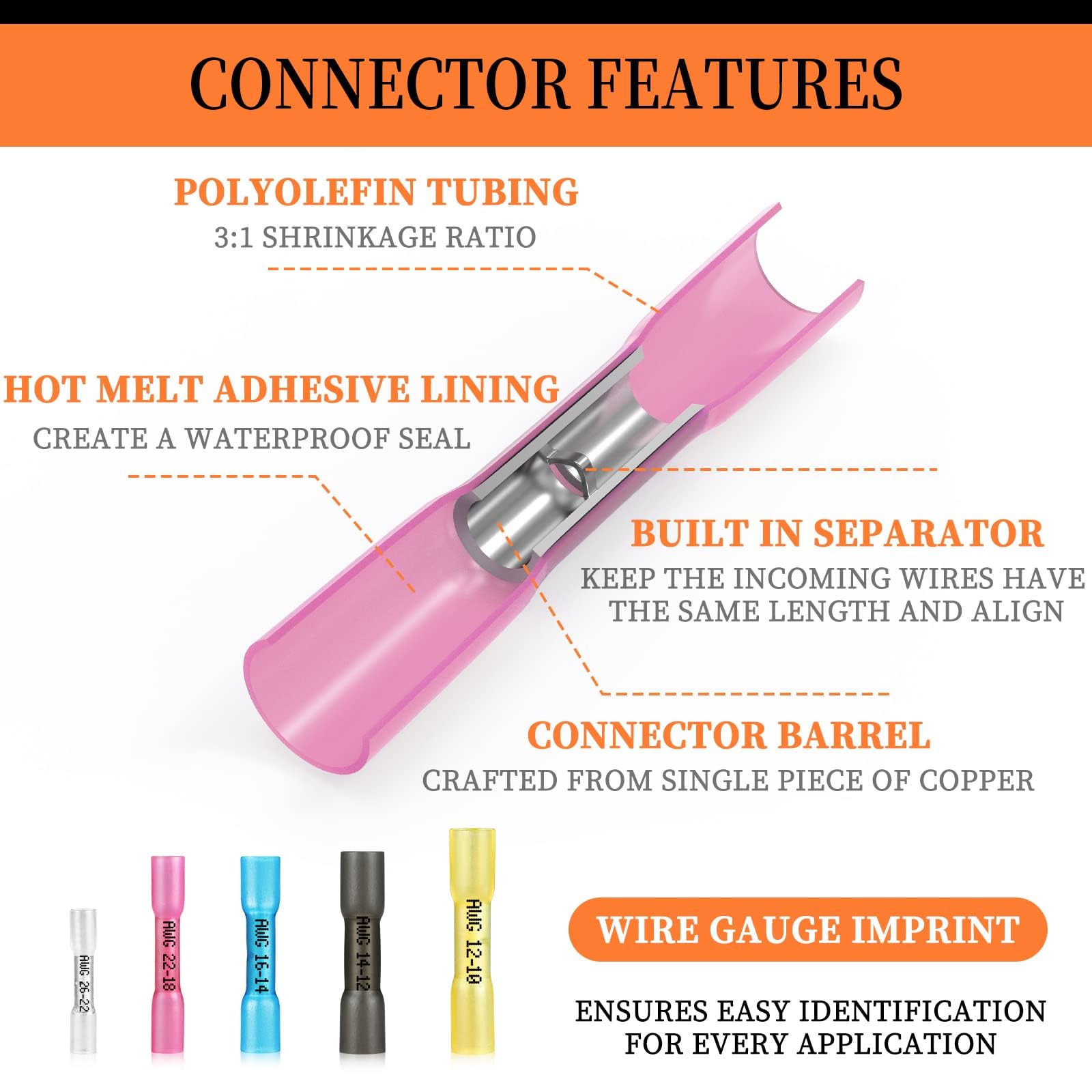 260PCS Heat Shrink Butt Connectors Kit - Waterproof Electrical Terminals for 26-8 AWG Wires | Includes Camtek 100PCS Solder Seal & 160PSC Crimp Connectors | Ideal for Automotive, Marine & Home Electrical Repairs