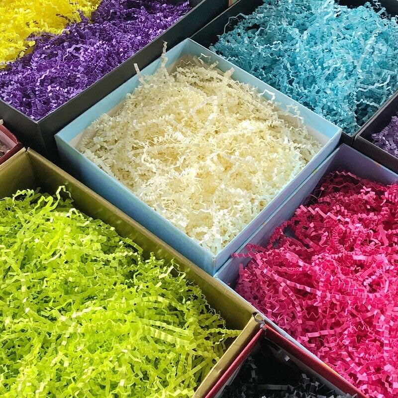 JK Gold & Pink Crinkled Shredded Paper Grass Confetti - 1 Pack (159 Pieces) for Gift Basket Filling, Hamper Decor, Party Box Packing, DIY Crafts, Wedding & Baby Shower Decorations - Raffia Crinkle Paper Strips for Festive Events & Home Decoration